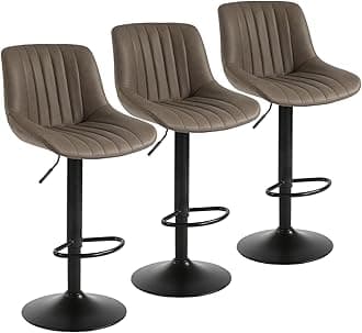 Youhauchair Bar Stools Set of 3, Swivel Counter Height Barstools with Back, Adjustable PU Leather Bar Chairs, Modern Armless Kitchen Island Stool, Brown