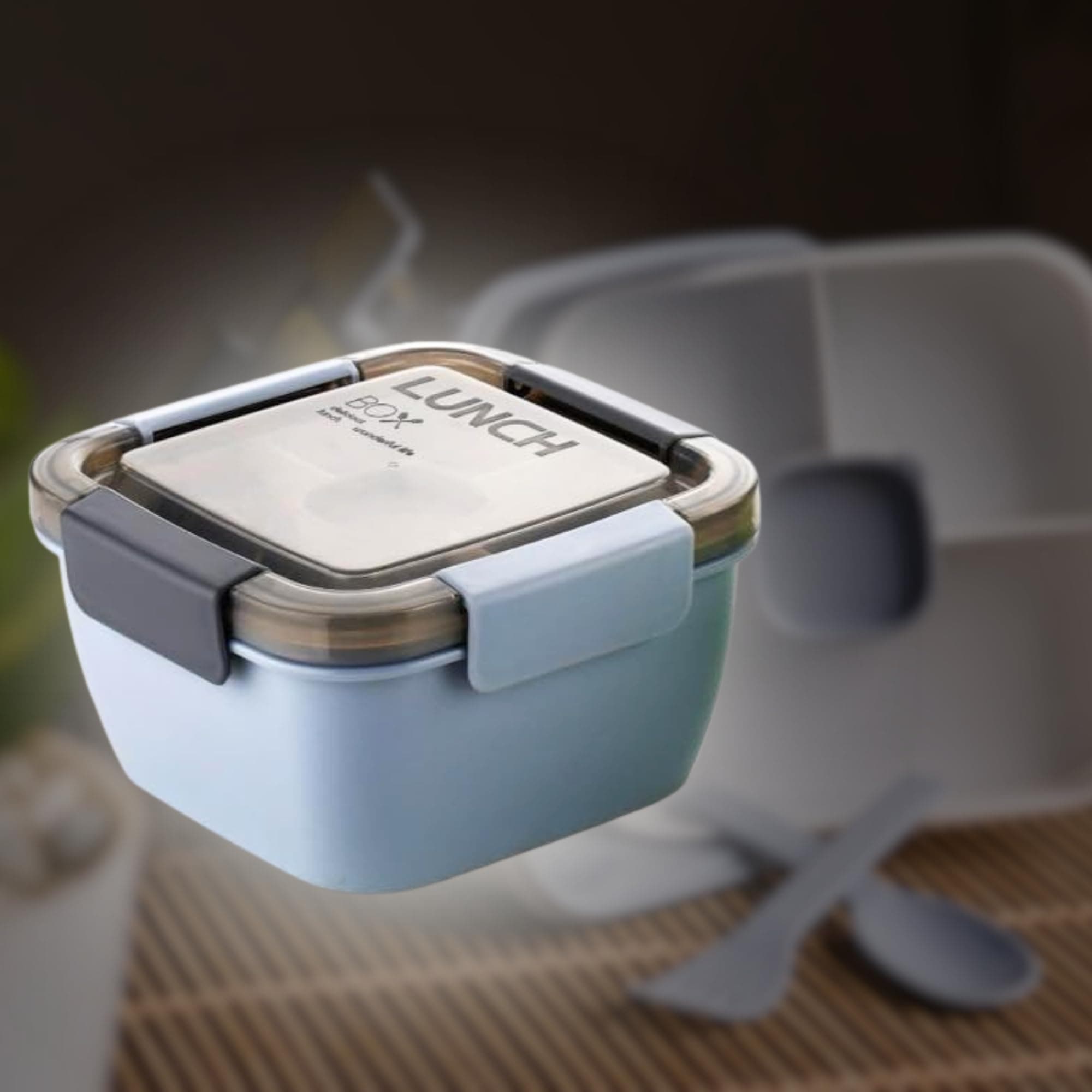 Plastic Salad Lunch Box Container with Cutlery and Sauce Container with 5 Compartment Bento Style Tray Leak Proof Lunch Box for Food Snack Salad Home Office 1400Ml-Grey