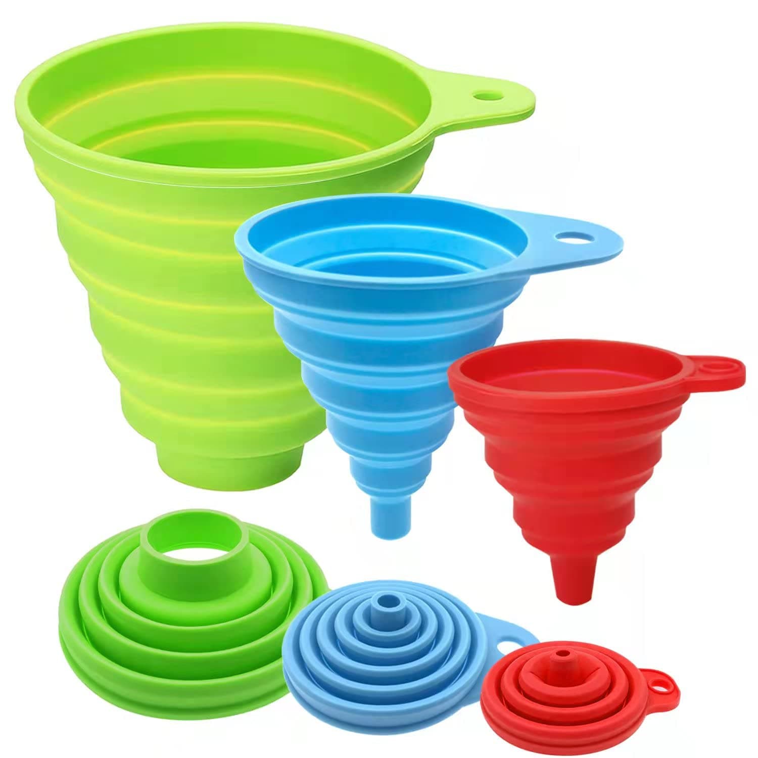 Kitchen Funnel Set of 3, Large Medium and Small, Kitchen Gadgets Accessories Food Grade Silicone Collapsible Funnels for Kitchen Use Filling Bottles Liquid Powder Transfer