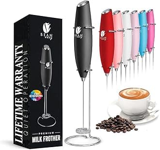 Bean Envy Milk Frother Handheld - Perfect For The Best Latte - Whip Foamer - Includes Stainless Steel Stand - Black