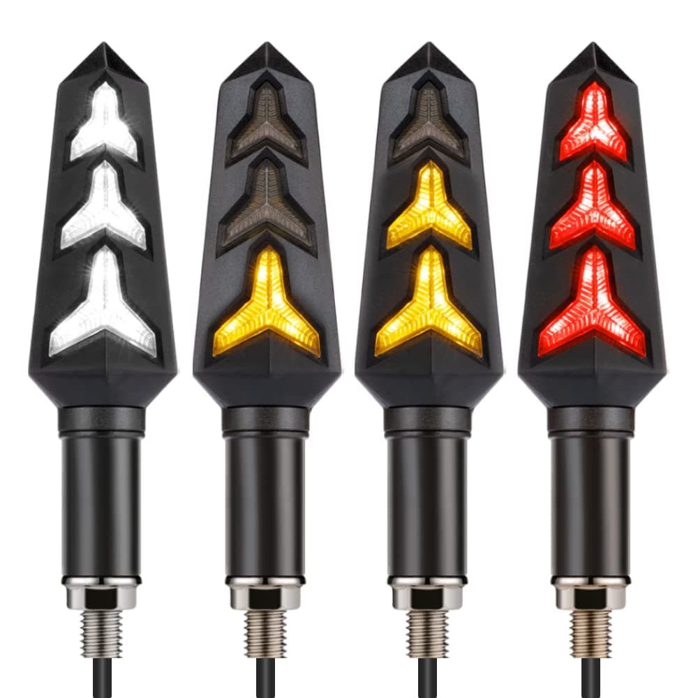 Sequential Turn Signal Motorcycle Blinkers LED Front Rear Flowing Indicators Daytime Running Light Universal Compatible with Harley Honda Kawasaki Suzuki Yamaha
