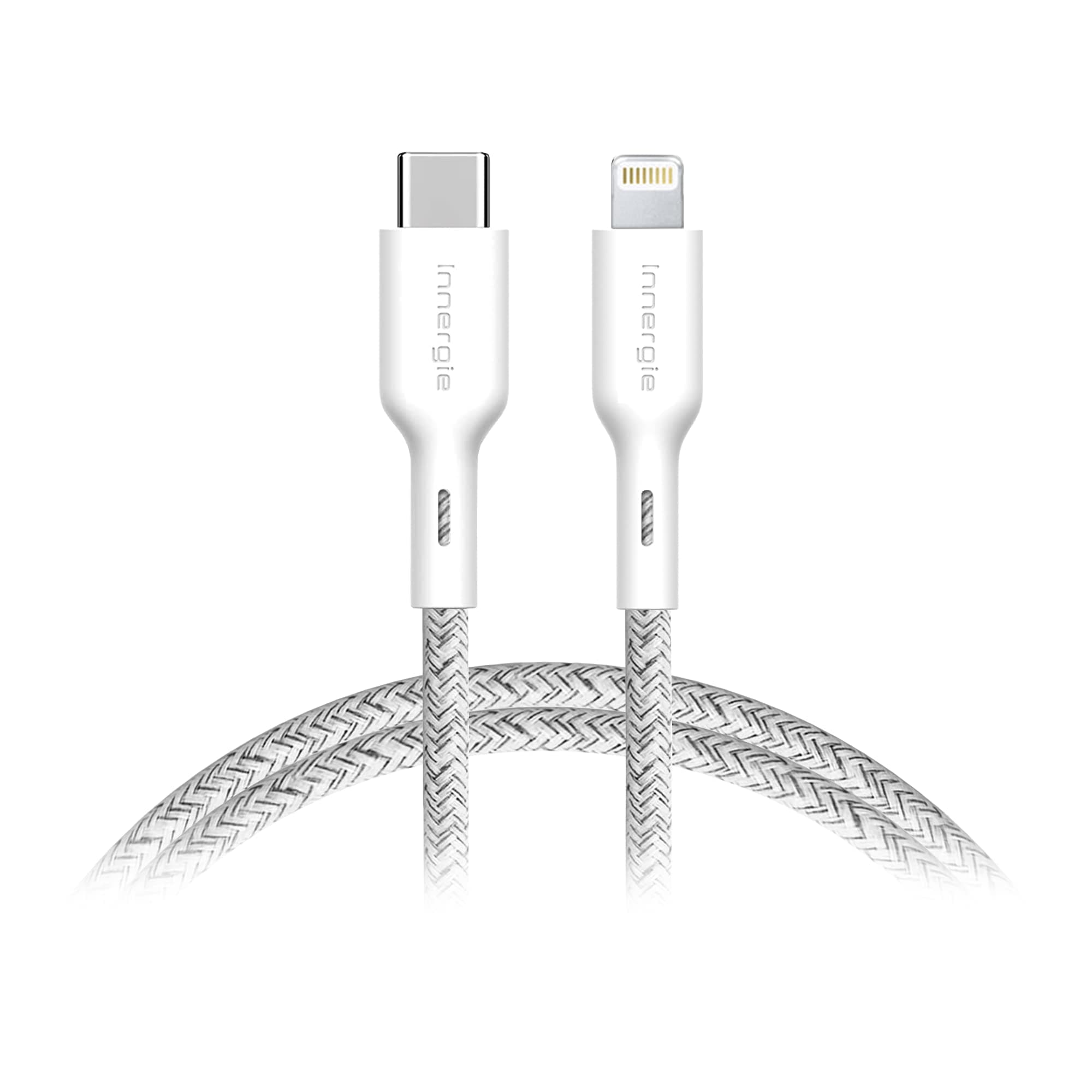 Innergie USB C to Lightning Cable (5.9ft, 1.8m) Apple Mfi Certified - 3A Fast Charging Cable 480Mbps Data Transfer, Design for iPhone, iPad, AirPods (Nylon Braided- White)