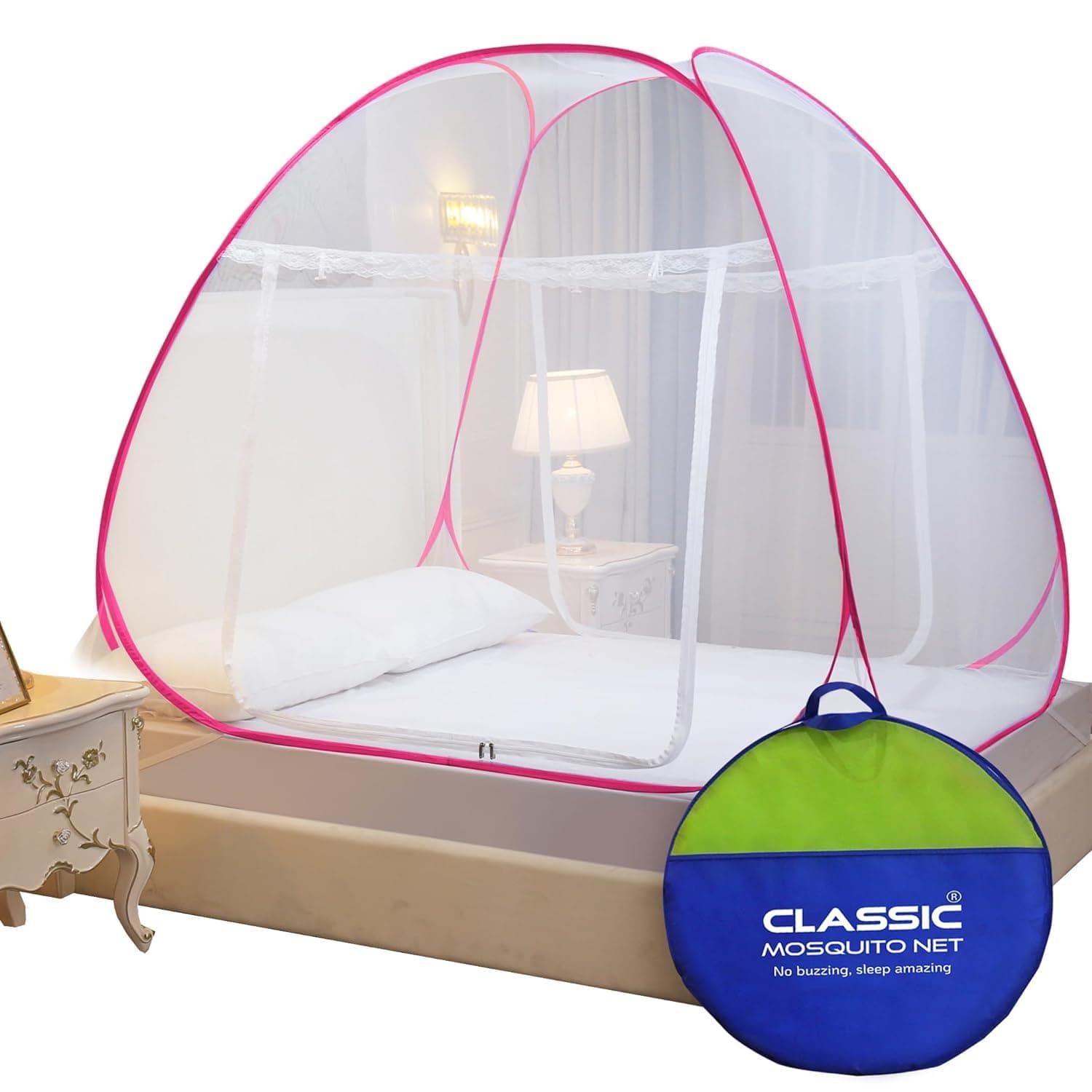 Classic Mosquito Net Classic Mosquito Nets for Bed King Size | Polyester Strong Net | Coated Corrosion Resistant Steel Wire - Pink