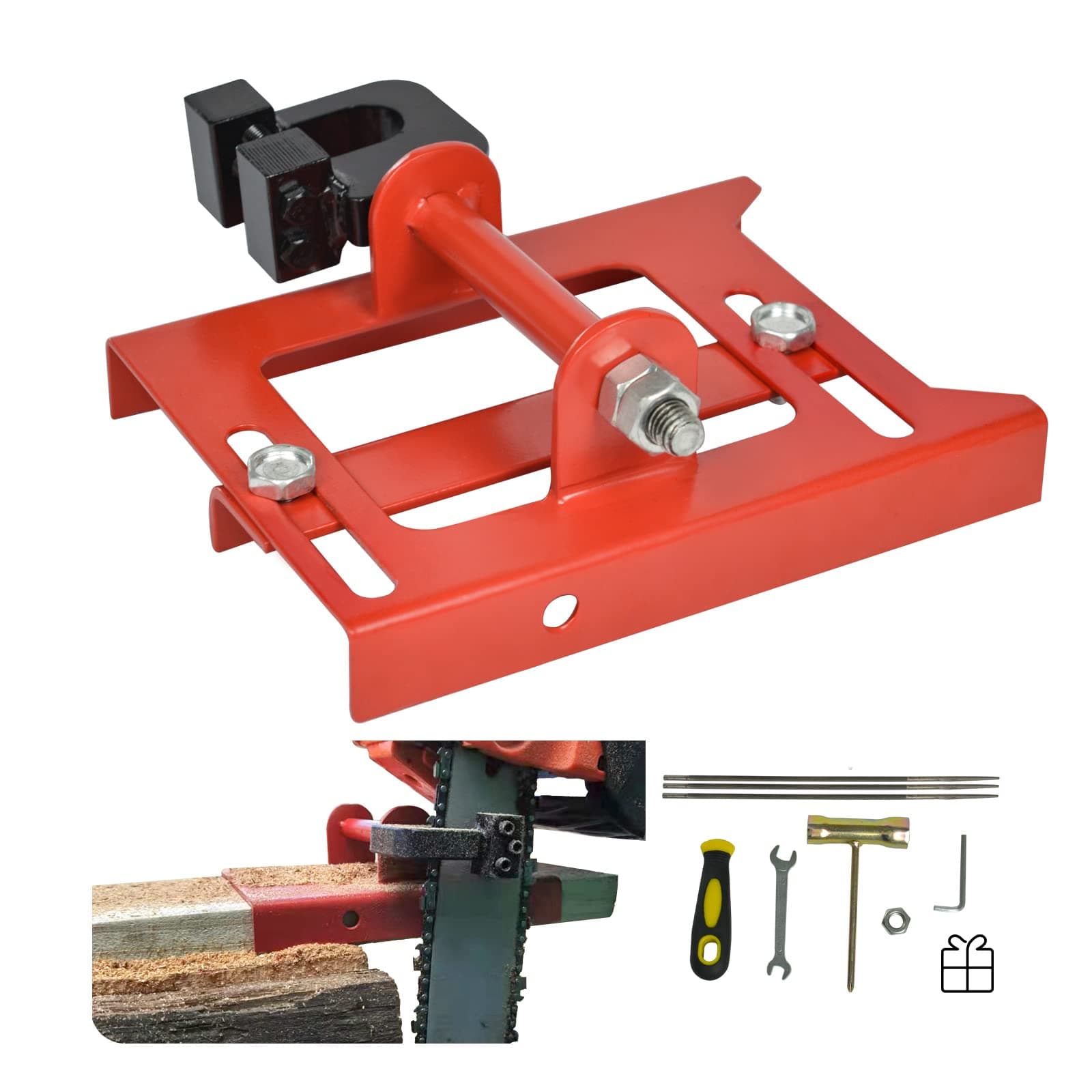 Chainsaw Mill Guide, Portable Vertical Lumber Cutting Guide, Timber Chainsaw Mill Attachment with Cutting Width 2"-6" for Lumber Sawmill Woodworkers and Builders (RED)