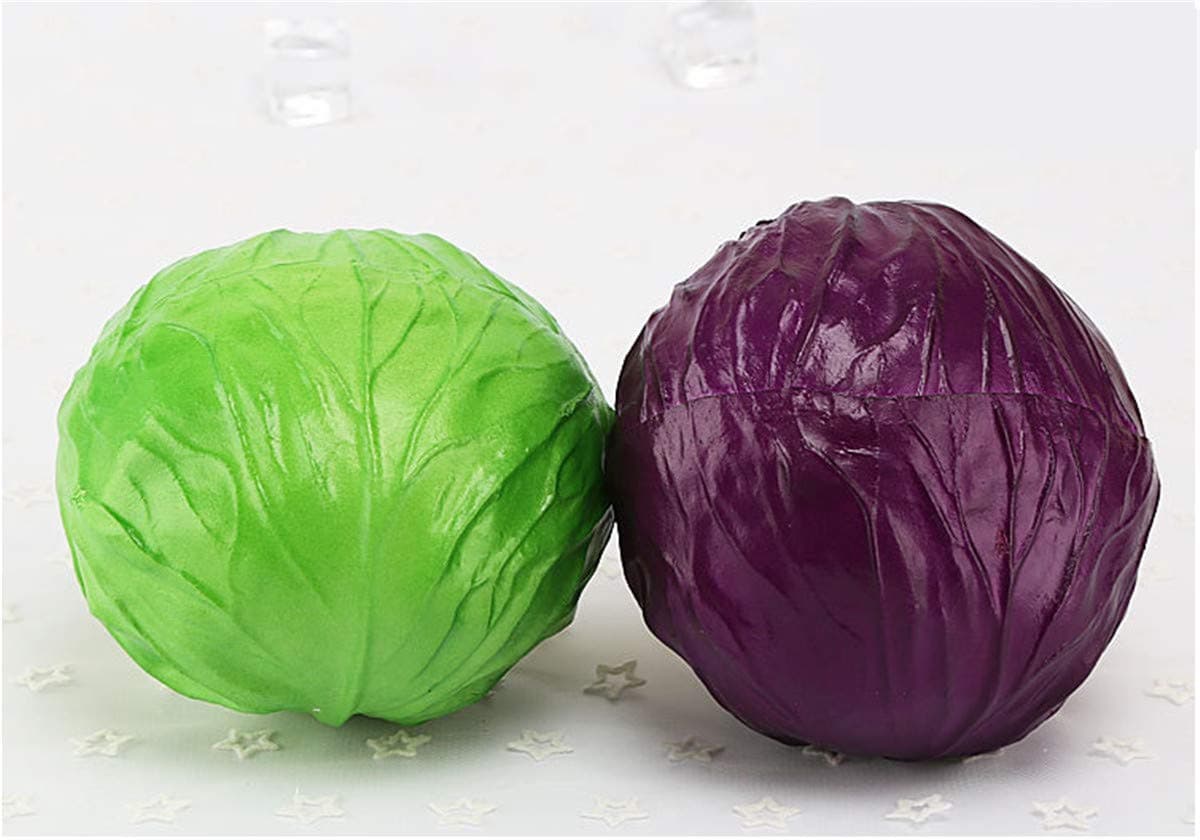 ZzooiArtificial High Simulation Cabbage Display Props Faux Cabbage Cabinet Showcase Decoration 2PCS Purple and Green