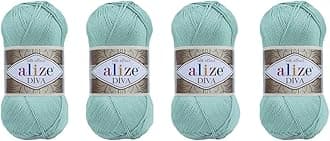 Hand Knitting Yarn 100% Microfiber Acrylic Yarn Alize Diva Silk Effect Thread Crochet Art Lace Craft Lot of 4 skeins 400gr 1532yds (463)