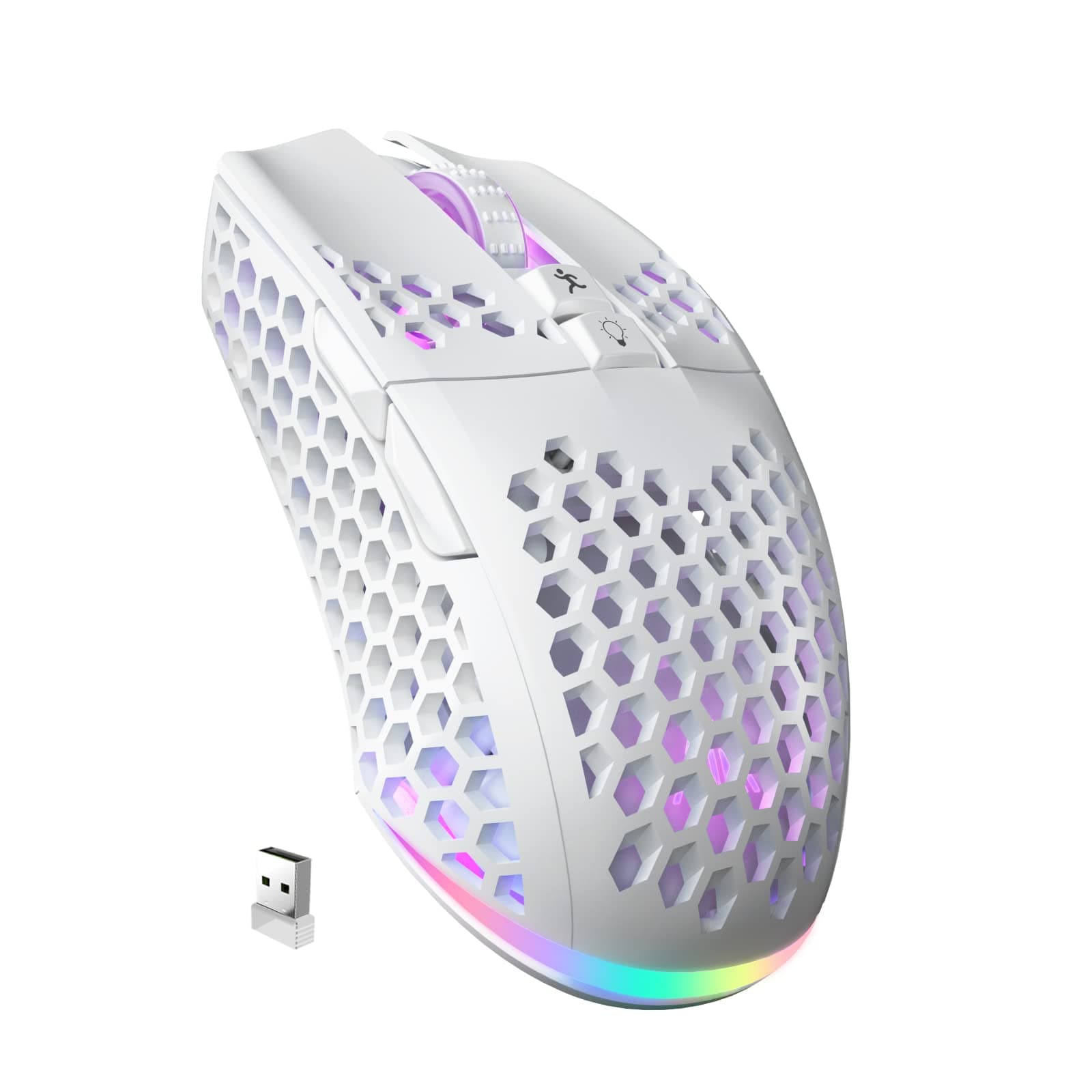 SOLAKAKA SM600 White Wireless Gaming Mouse,Tri-Modes BT5.1/Type-C Wired/2.4G Wireless Mouse with 2 Side Buttons, Programmable Macro Gamer Mouse with RGB Light for Laptop/PC/Mac