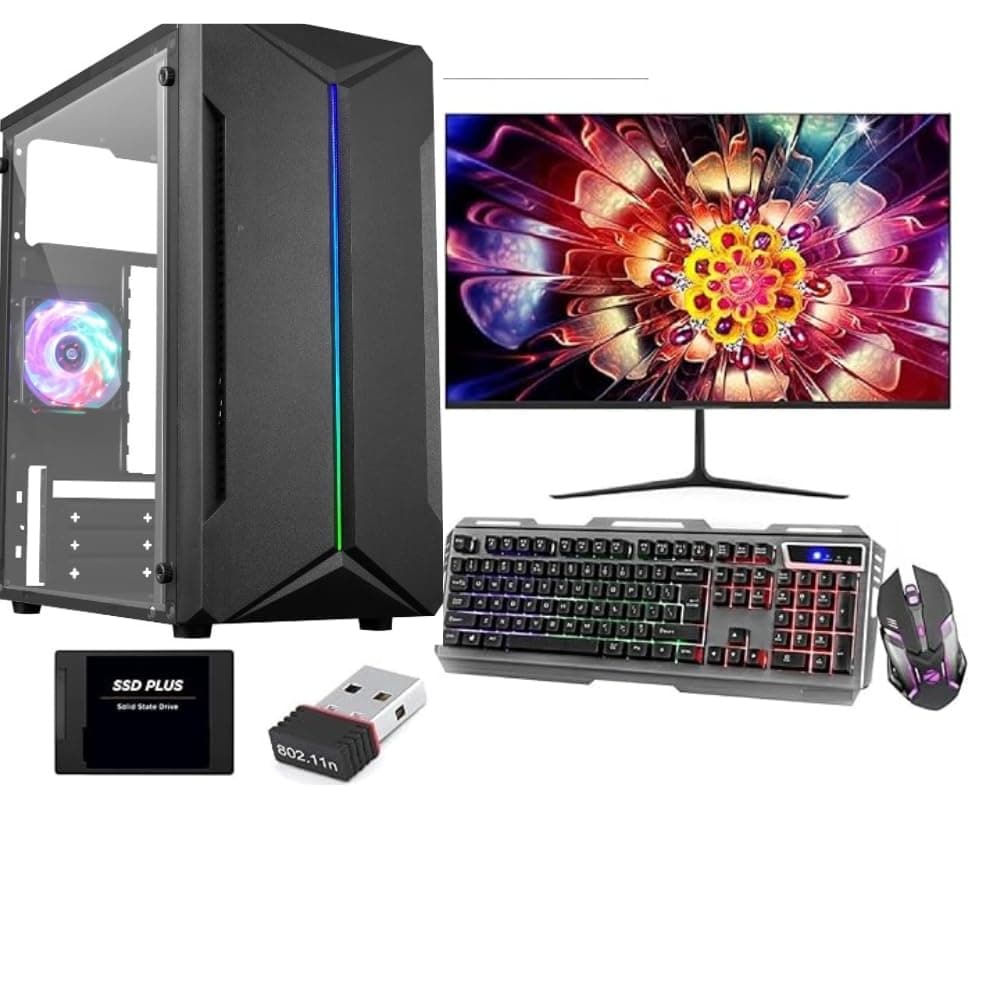 Assembled Gaming Desktop PC Computer Intel Core i7 3rd Gen/16GB RAM/2GB Graphics/256GB SSD + 500GB HDD/Gaming RGB Cabinet+Kbd Mouse/20 Monitor/Bluetooth Wi-Fi Windows 10 MS Office