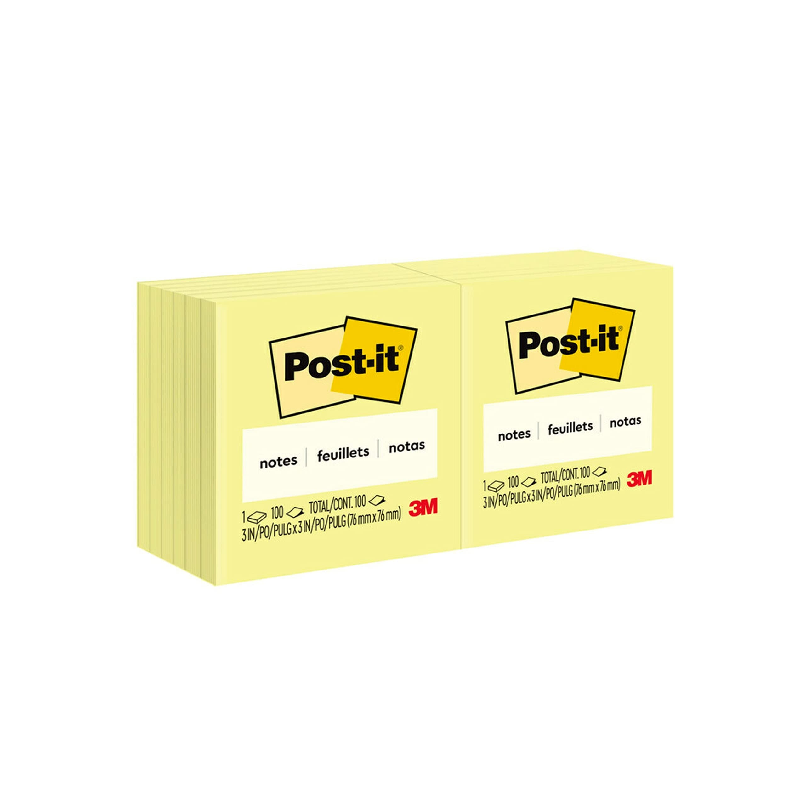Post-it Notes 3x3 in, 12 Pads, America's #1 Favorite Sticky Notes, Canary Yellow, Clean Removal, Recyclable (654)