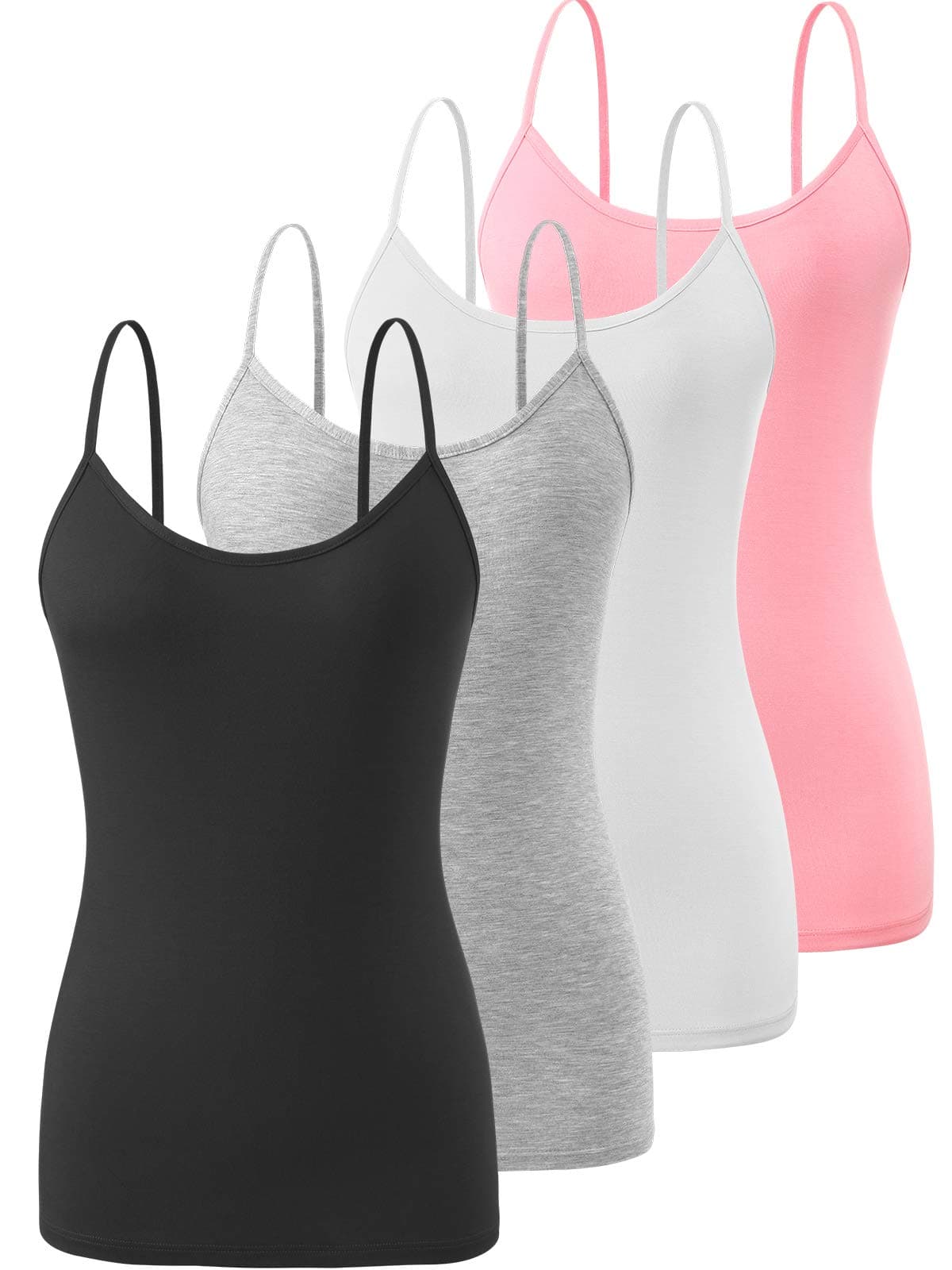 Air Curvey 2&4 PCS Basic Camisole for Women Cami Tanks Adjustable Spaghetti Strap Tank Tops Black Gray White Pink S
