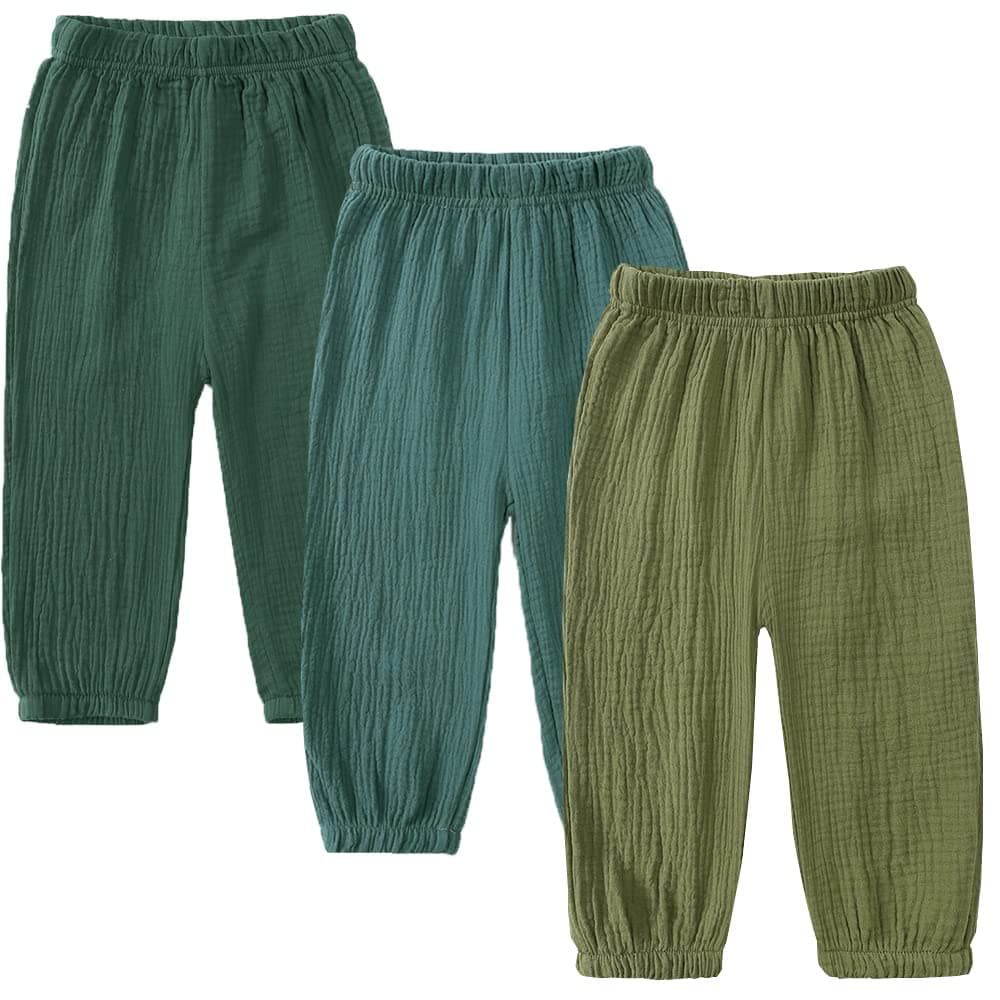 GFQLONG 3 Pack Toddler Boy Girl Casual Basic Plain Soft Pant Baby Summer Fall Comfy Cotton Linen Bloomers Pants