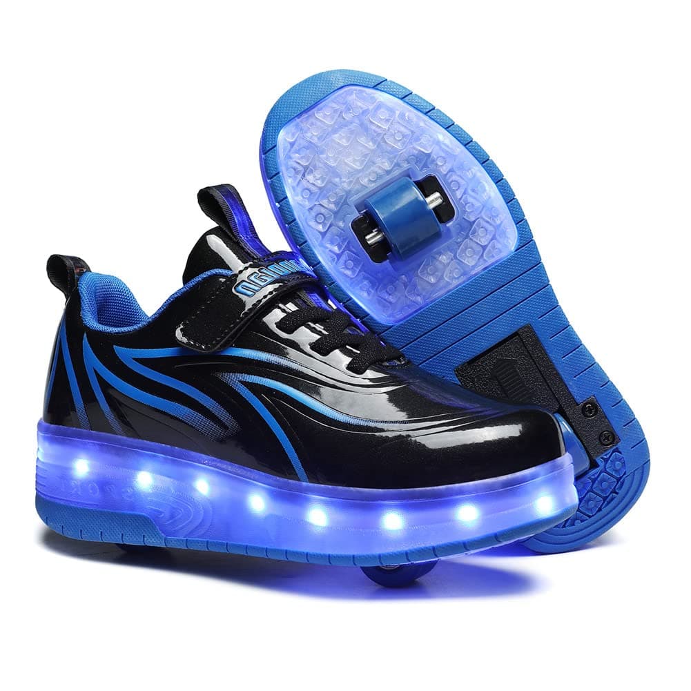 Knnnen USB Chargable LED Light Up Single Wheeled Roller Skate Sneaker Shoes for Boys Girls Kids