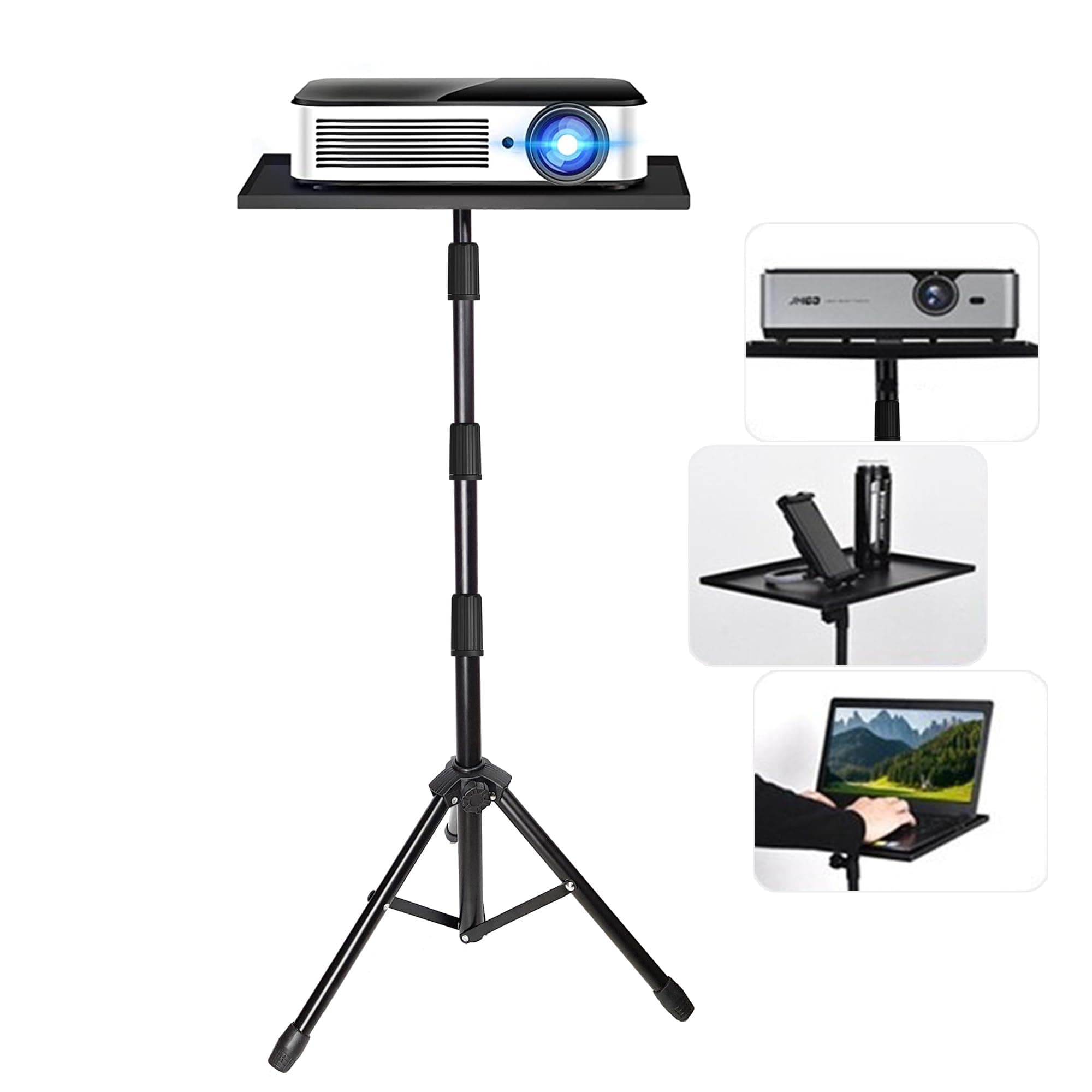 Projector Tripod Stand, Laptop stand, Adjustable Height, Perfect for Multi-Purpose stand for Projector, Home, Stage or Studio, Office, Black