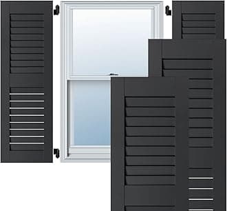 Ekena Millwork RWL12X047BLP Exterior Real Wood Pine Open Louvered Shutters (Per Pair), 12" x 47", Black