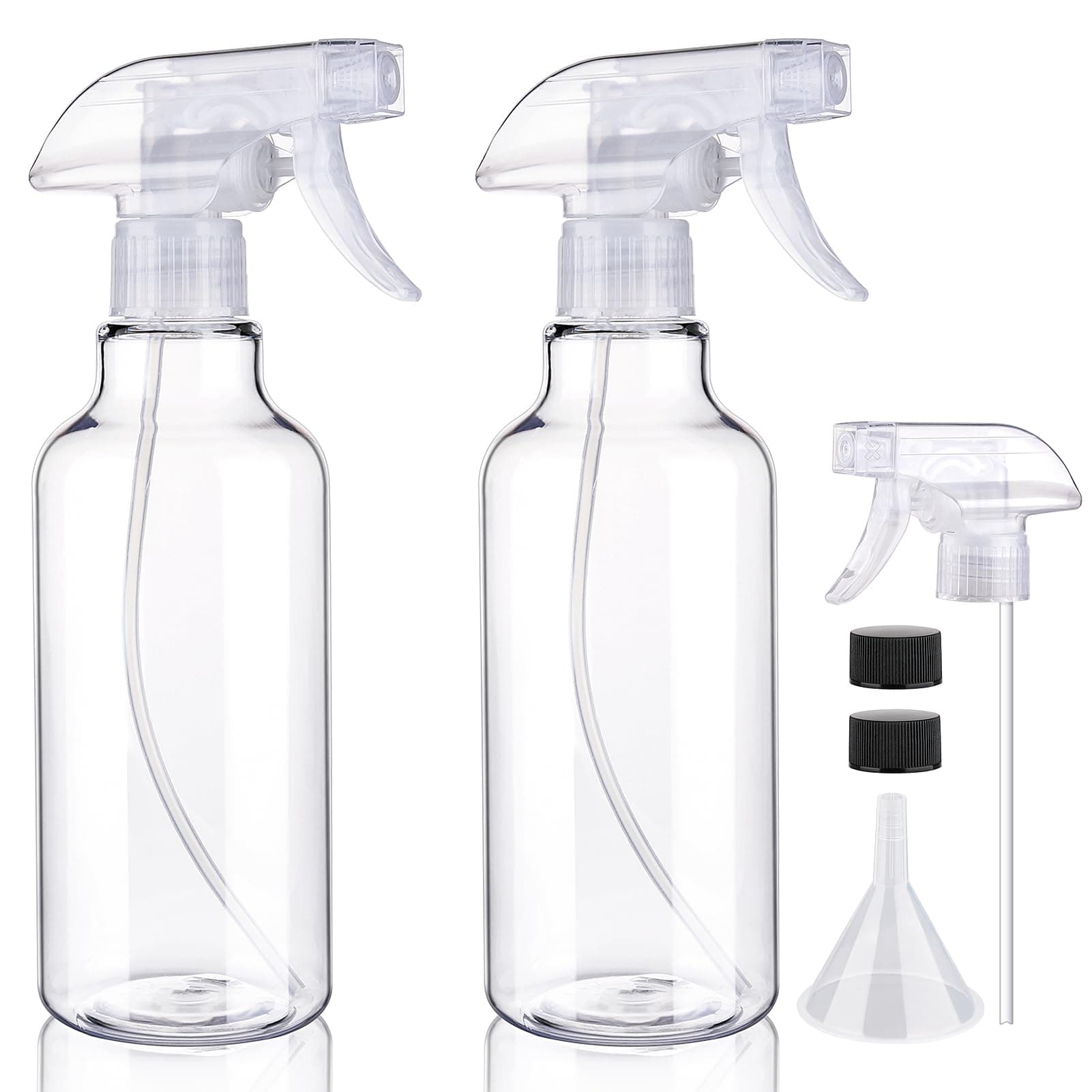 Plastic Spray Bottles Empty Spray Bottle 16.9oz/500ml 2 Pack Heavy Duty Spraying Bottles Mist/Stream Water Bottle for Cleaning Solutions, Essential Oils, Hair (Clear)