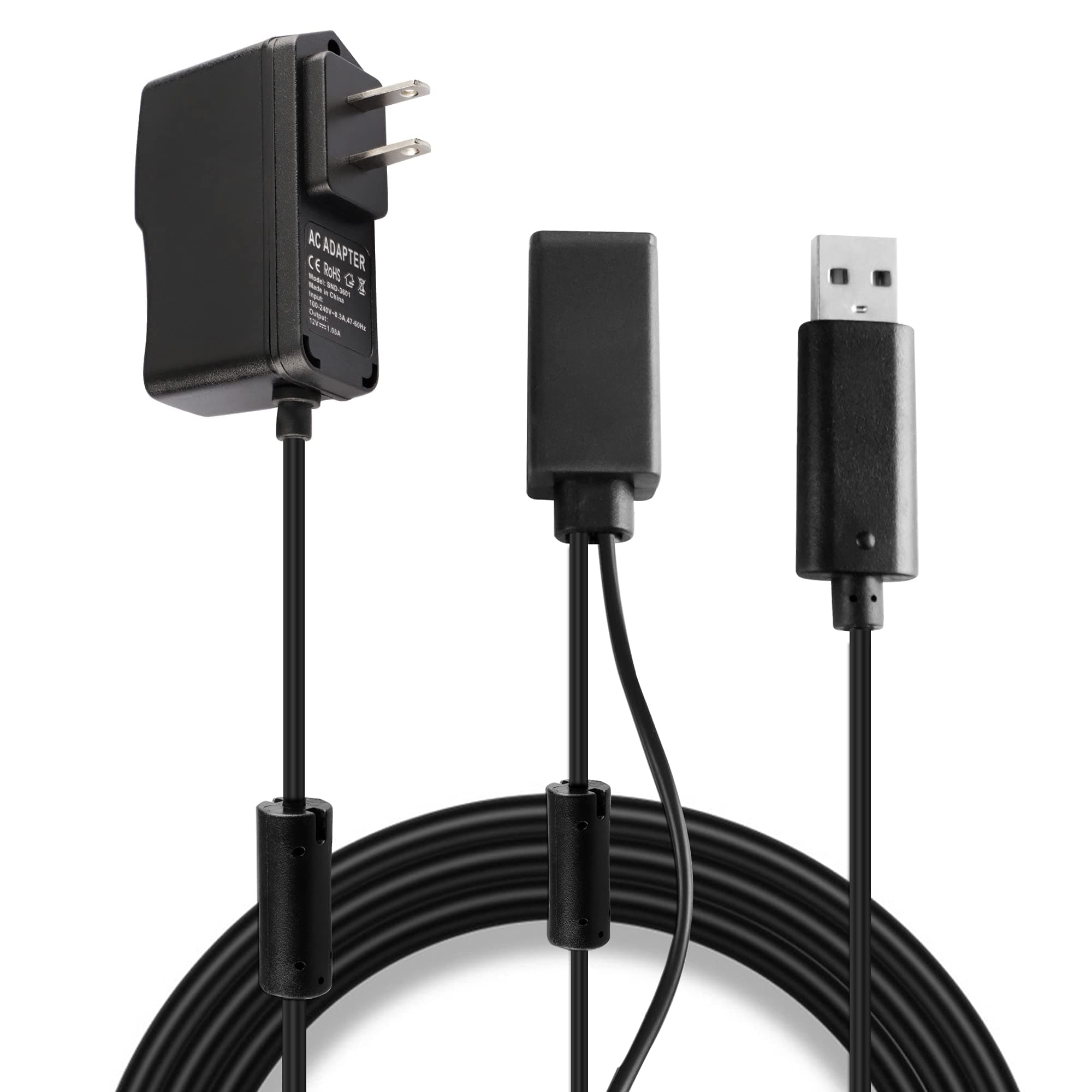 Kinect Adapter for Xbox 360, USB to AC Power Supply PC Adapter Compatible with Mircosoft Xbox 360 Kinect Sensor System with Charging Cable Cord