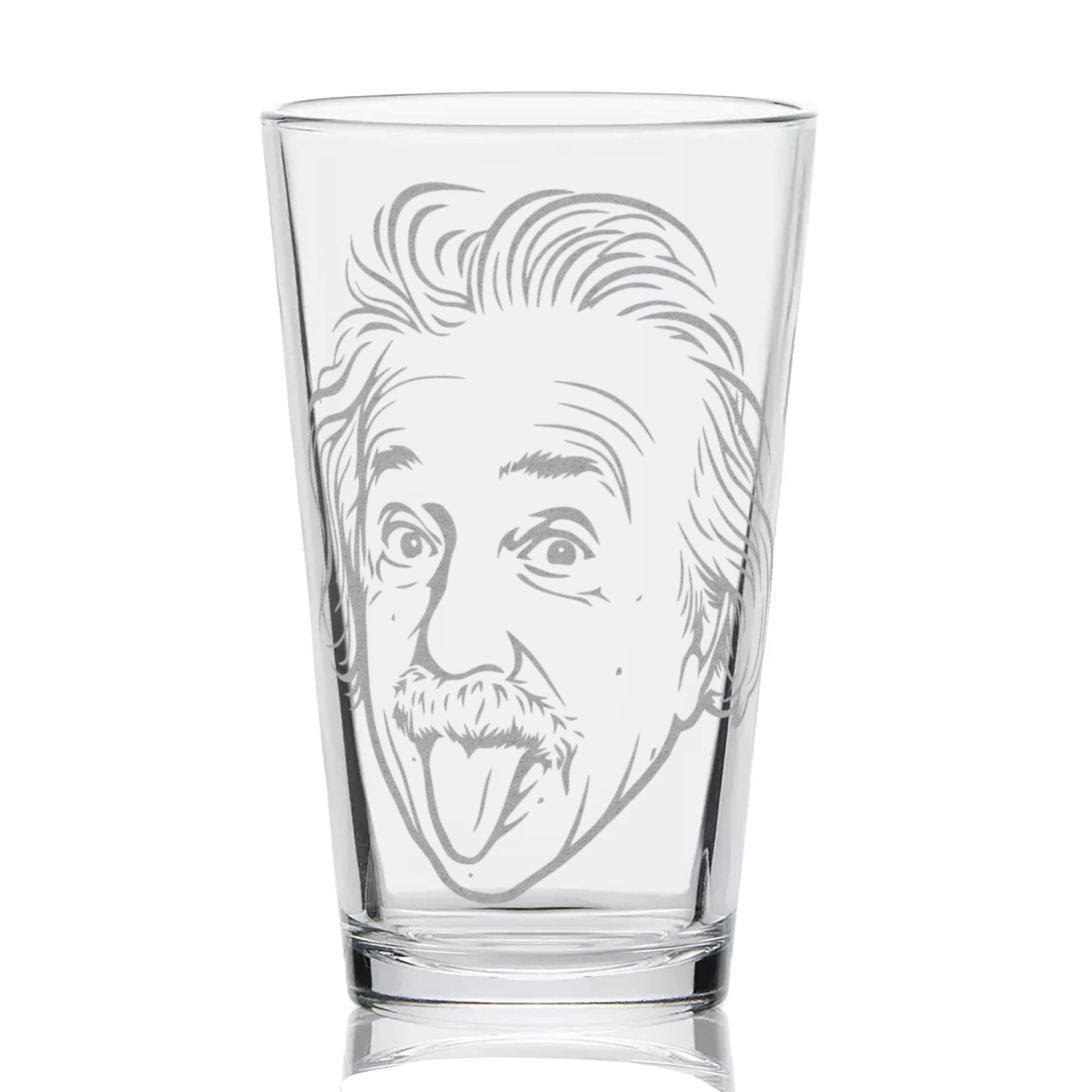 ALBERT EINSTEIN Engraved Pint Glass | Great Gift for Geeks, Nerds, Teachers and Students | Unique STEM and History Beer Decor