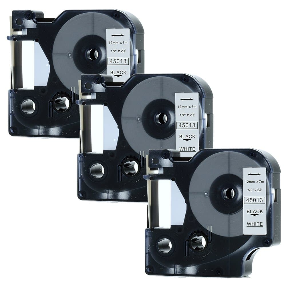 Royplus 3 Pack Replacement DYMO D1 45013 S0720530 Labeling Tape, 1/2" Width x 23' Length, Black Print on White Tape