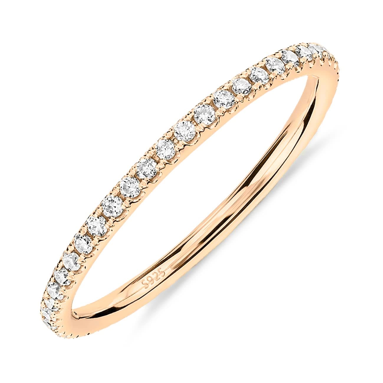 14K Gold Plated Solid 925 Sterling Silver CZ Simulated Diamond Stackable Ring Eternity Bands for Women