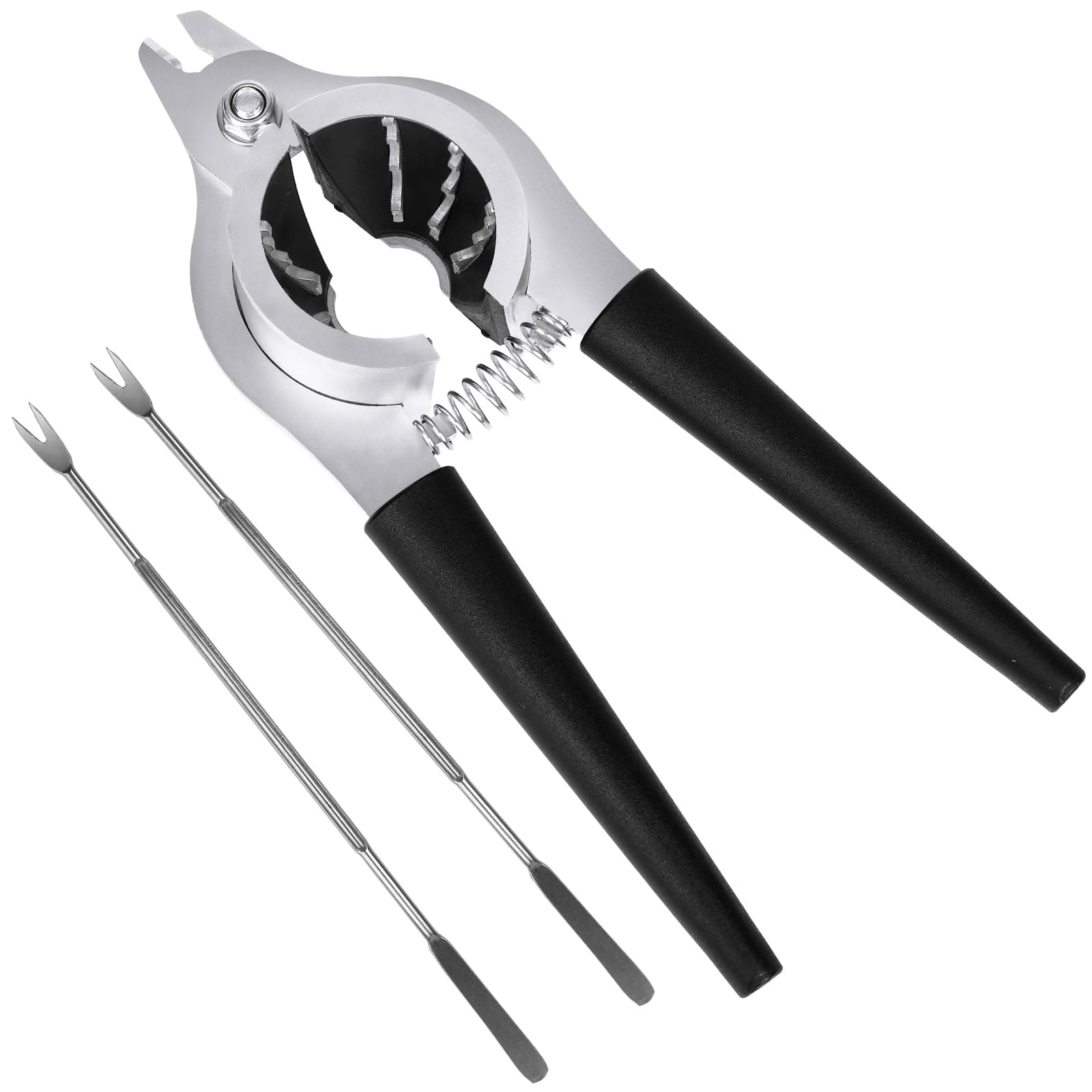 Nut Crackers for All Nuts Heavy Duty Nutcrackers Walnut Cracker with Plier for Easy Cracking Stainless Steel Nut Cracker for Pecan Nut Cracker Tool with Non-slip Handle-2 Picks Included-Black