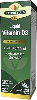 Natures Aid Vitamin D3 Liquid 2500iu 50ml – High Strength Cholecalciferol VIT D Drops – Bone & Immune Support – Vegan, Non-GMO, Gluten-Free – Natural Supplement Includes Dropper
