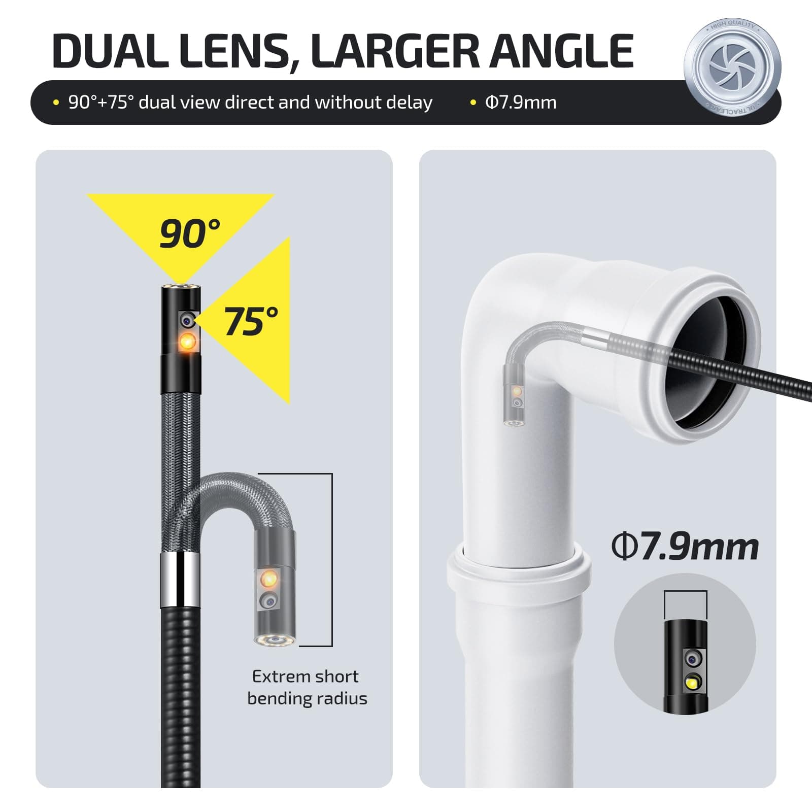 Dual-Lens Articulating Borescope with Light, Elecshion 5'' IPS Screen Two-Way Endoscope Camera with 8MM Articulated Snake Camera, Inspection Camera with 32GB TF Card for Automotive Home Mechanics-6FT