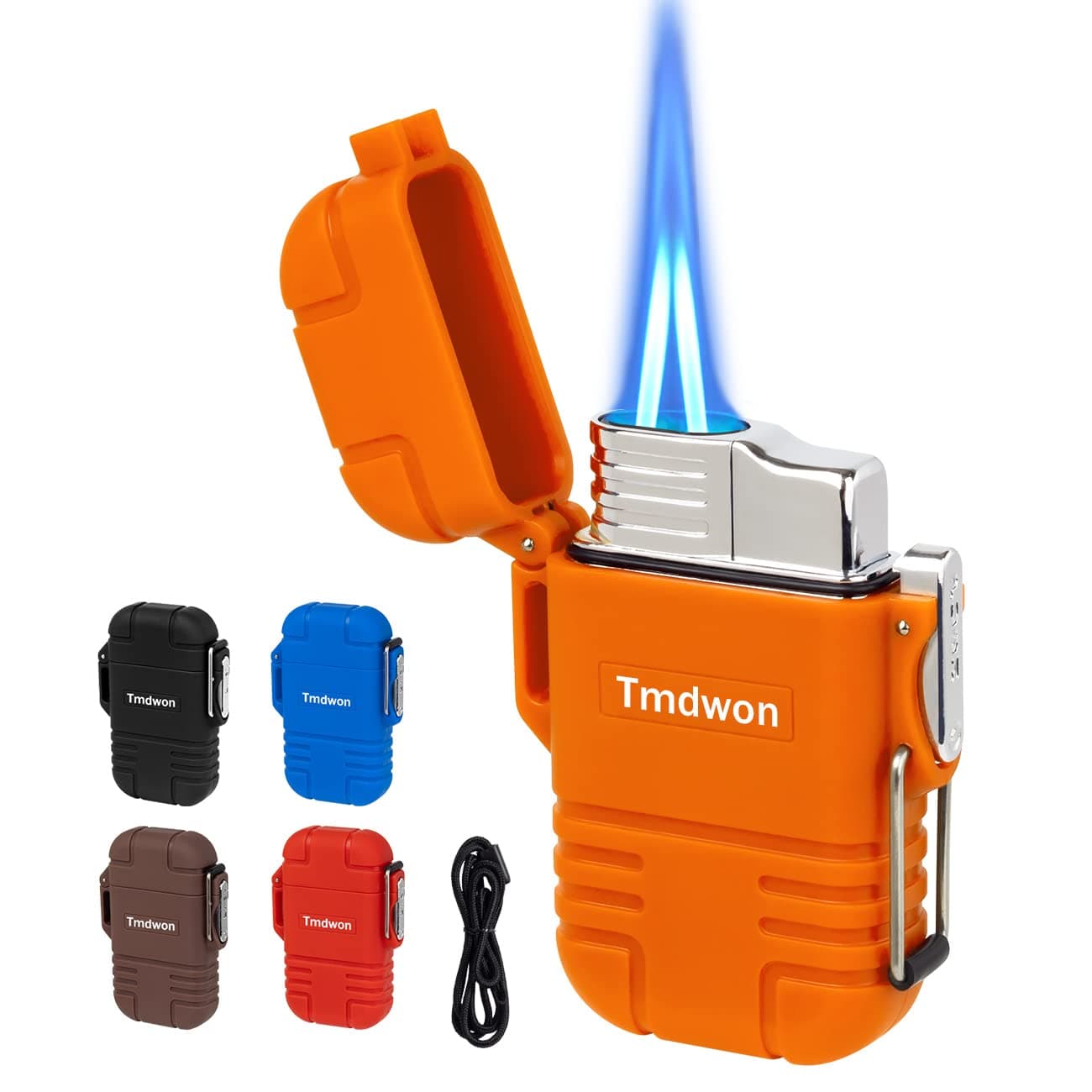 Torch Lighter Butane Lighter Waterproof Double Jet Lighter for Hiking Camping, Orange (No Butane)?