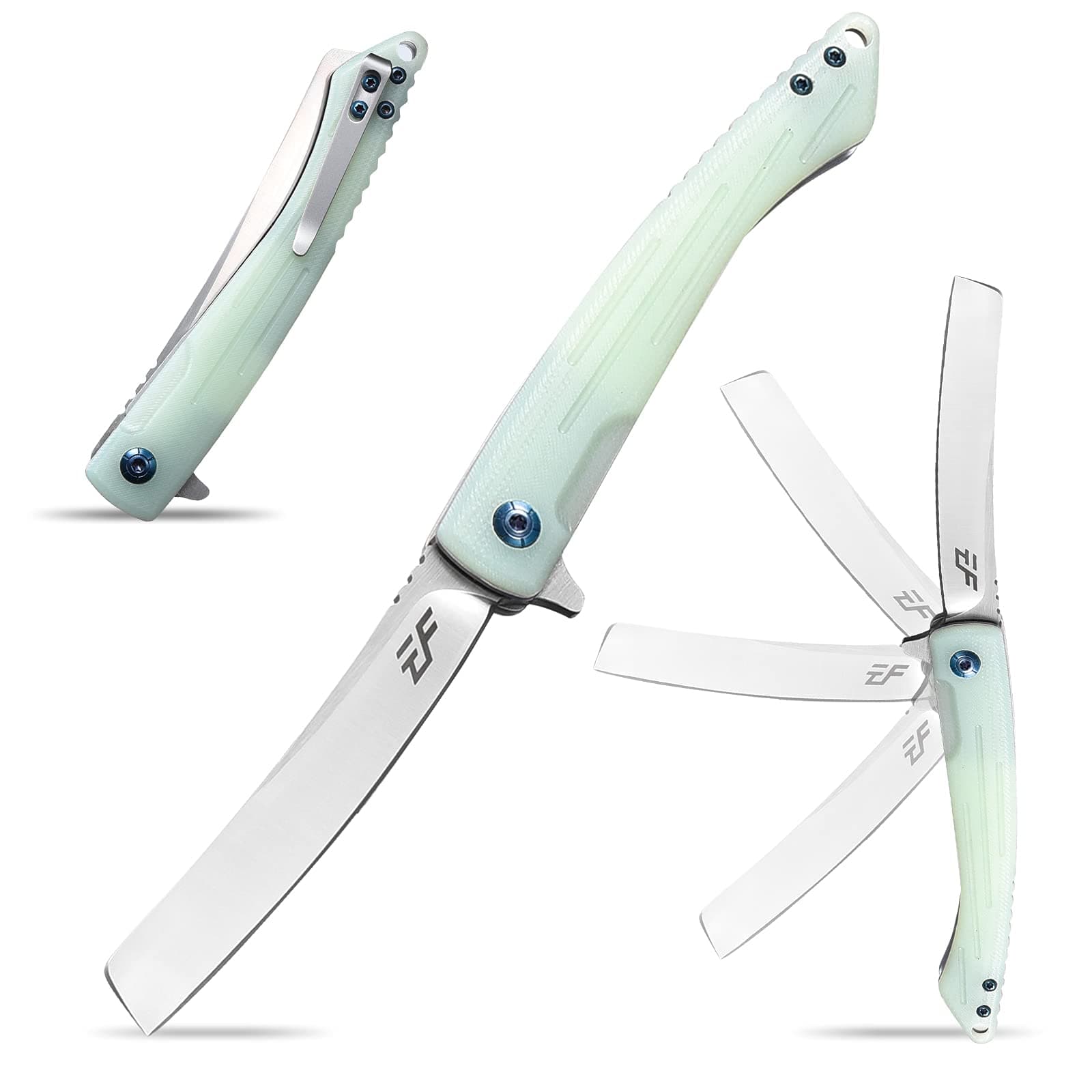 Eafengrow EF944 EDC Folding Knife D2 Steel Blade G10 Handle Reliable Locking Ball Bearing Flipper Knifes for Camping Survival Hiking (Jade)