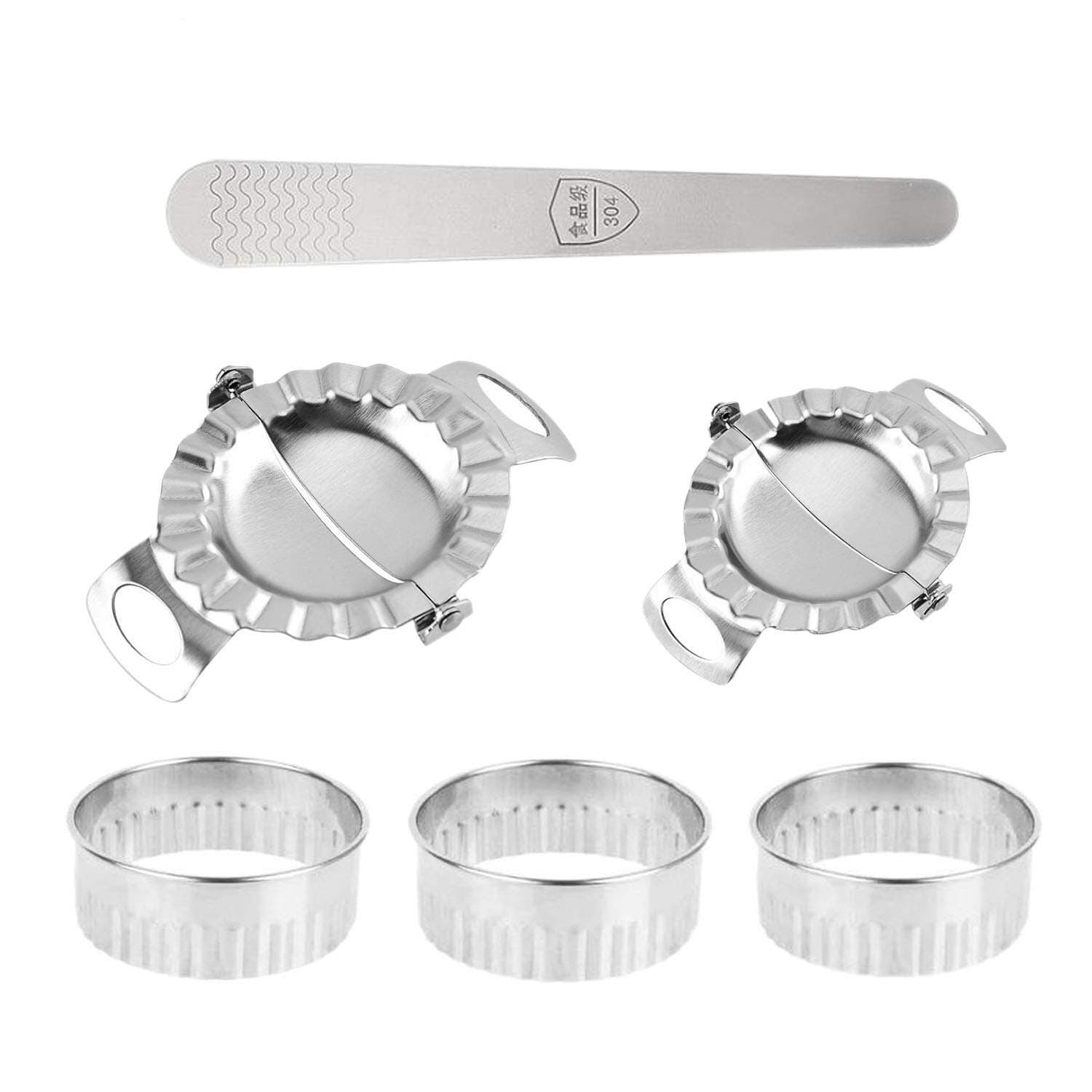 ZZIYEETTM 6 Pack Stainless Steel Dumpling Maker, Dumpling Skin Roller 2 Dumpling Molds and 3 Dumpling Skin Cutter Pie Ravioli Pastry Cutter Press Mold Kitchen Tools (A)
