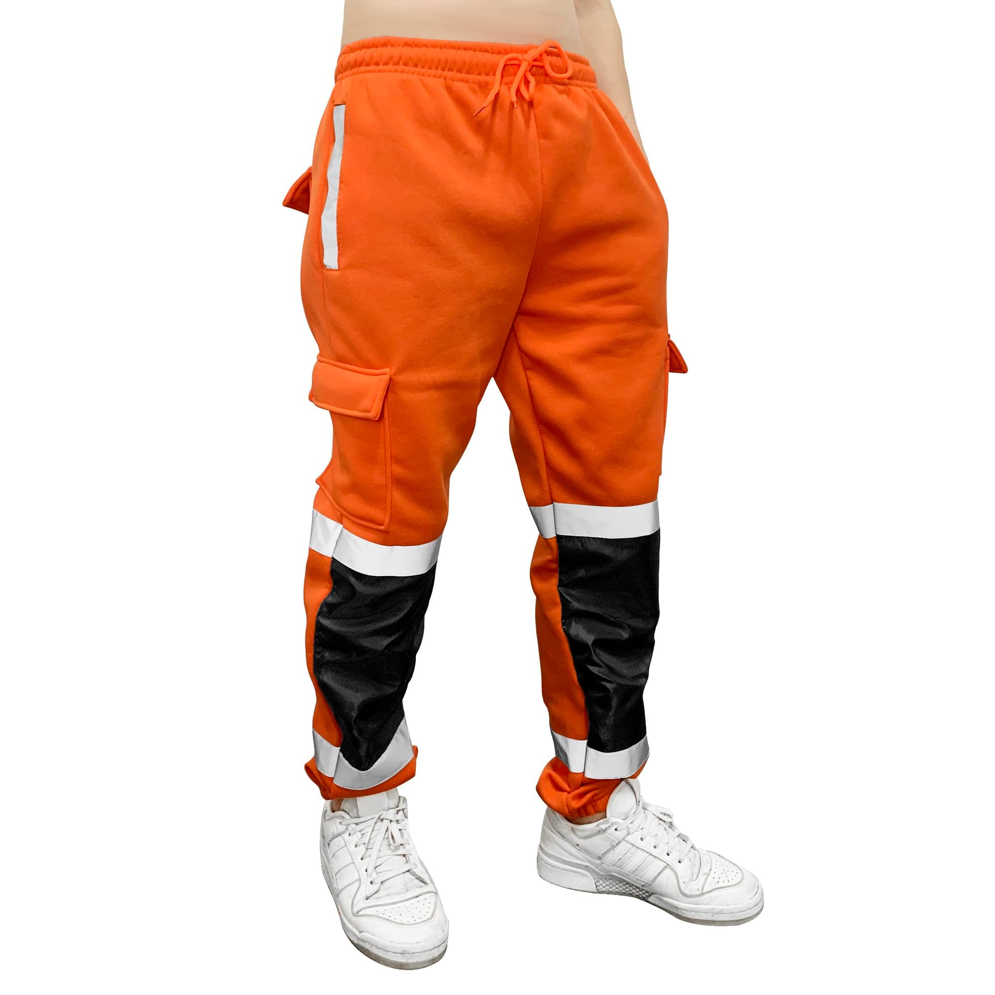 Memoryee High Visibility Safety Reflective Sweatpants with 360° Ultra Performance Utility Reflective Strips Winter Outdoor Workers Thermal Pants for Men