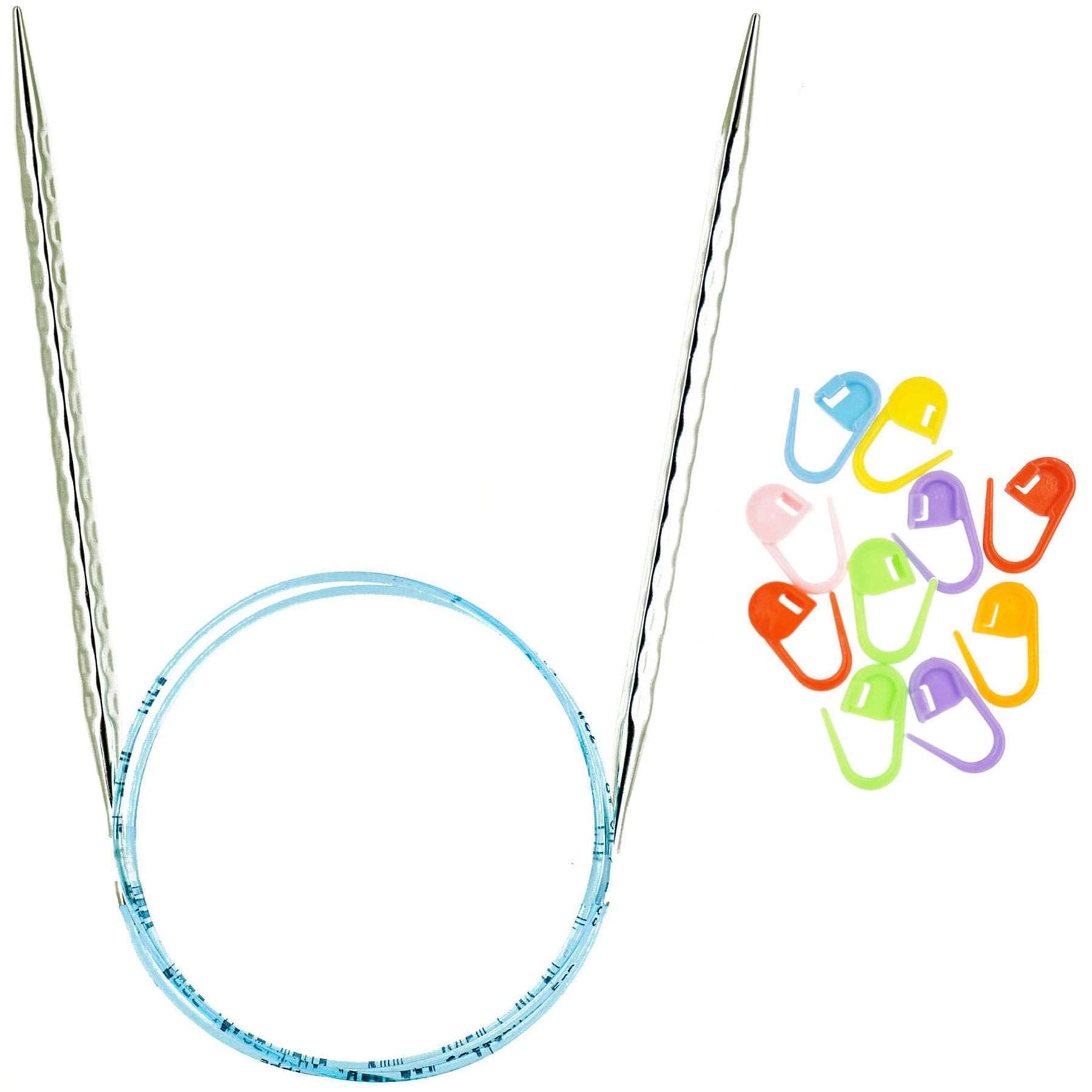 AddiKnitting Needles Circular Rocket 2 Squared Turbo Blue Cord 32-inch (80cm) Bundle with 10 Artsiga Crafts Stitch Markers Size-US-11-(8.00mm) AD-AB-717-32-11