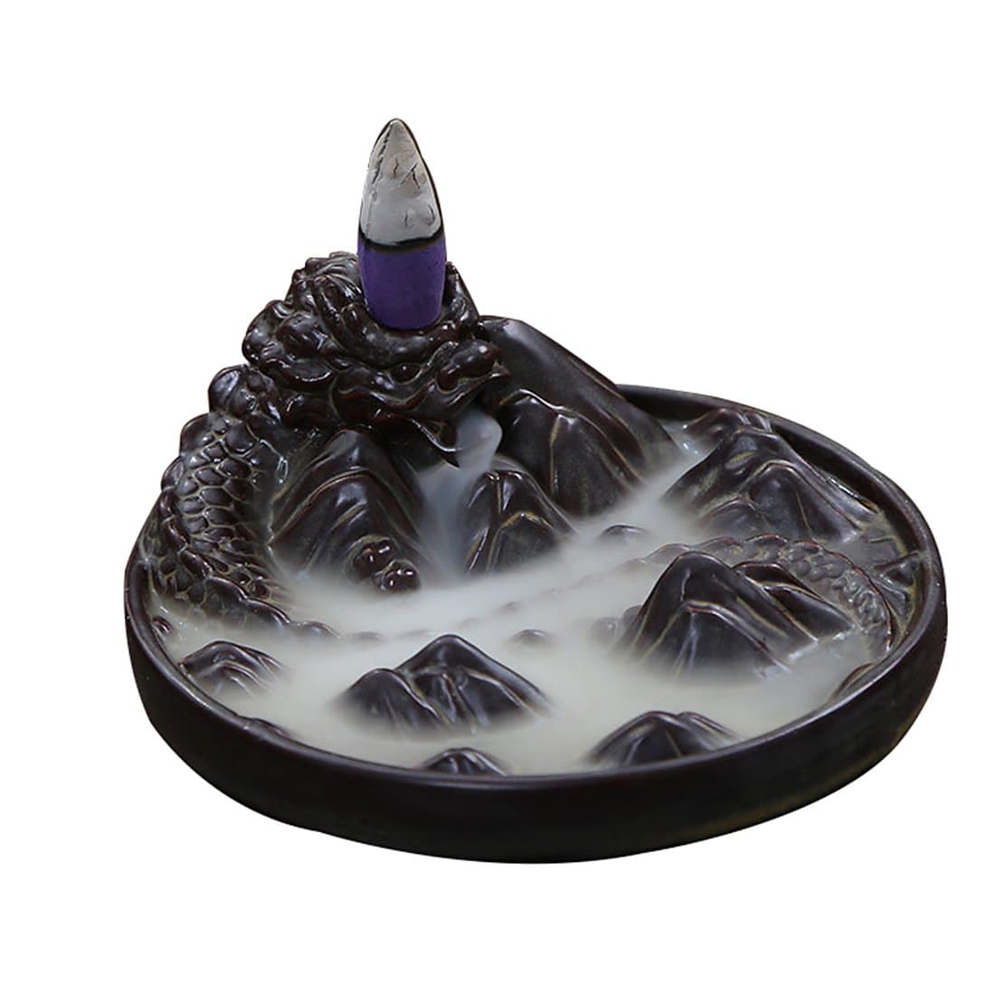 Dragon Backflow Incense Burner with 10pcs Backflow Incense Sticks Cones Ceramic Dragon Incense Holder ''Dragon Mountain'' 12.3 x 5.3cm