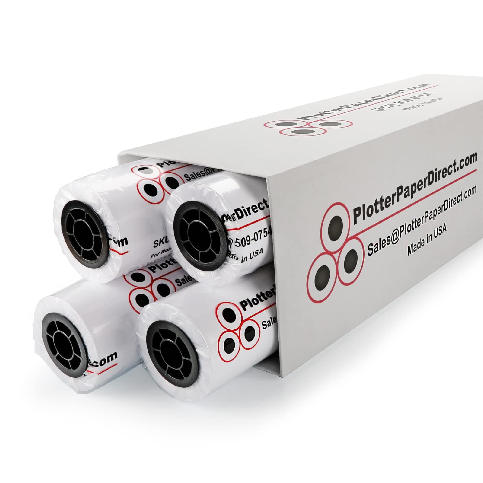 36in x 300ft Uncoated White Plotter Paper, 24 Lb, 2'' Core, 92 Bright White, for CAD Printing on Wide Format Ink Jet Printers (4-Pack)