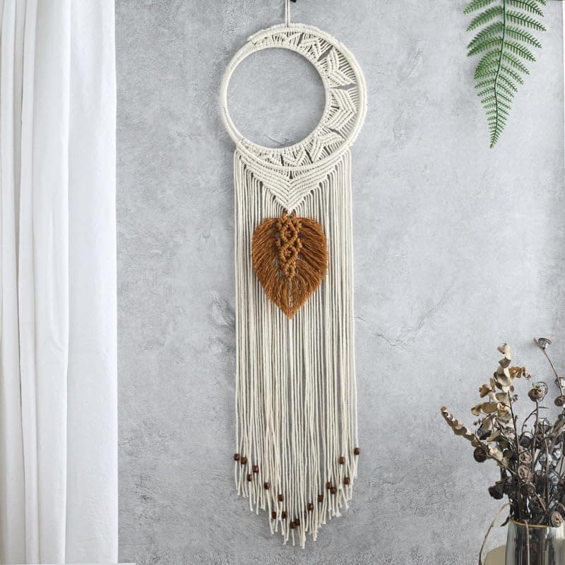 Boho Style Handmading Wall Decor With Moon and Leaf Dream Catcher