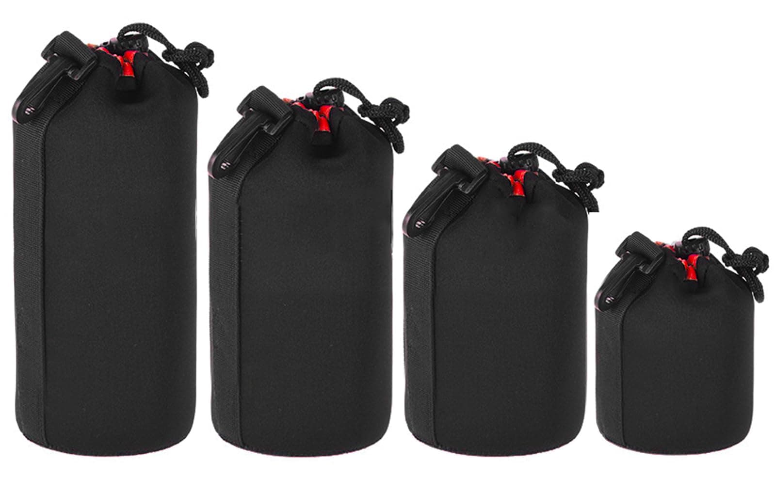 LUOCAI 4 Pack Lens Pouch Set Thick Lens Case for Protect Camera Len with Soft Plush Inside 4 Sizes Lens Pouch Bag Water Resistant for Canon, Nikon, Pentax, Sony, etc.(Red)