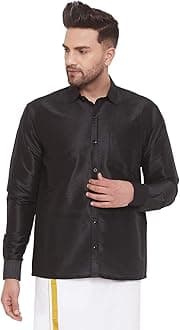 Vastramay Men's Silk Blend Ethnic Shirt | Full Sleeves South Indian Traditional Shirt | Festive, Wedding, Casual Wear