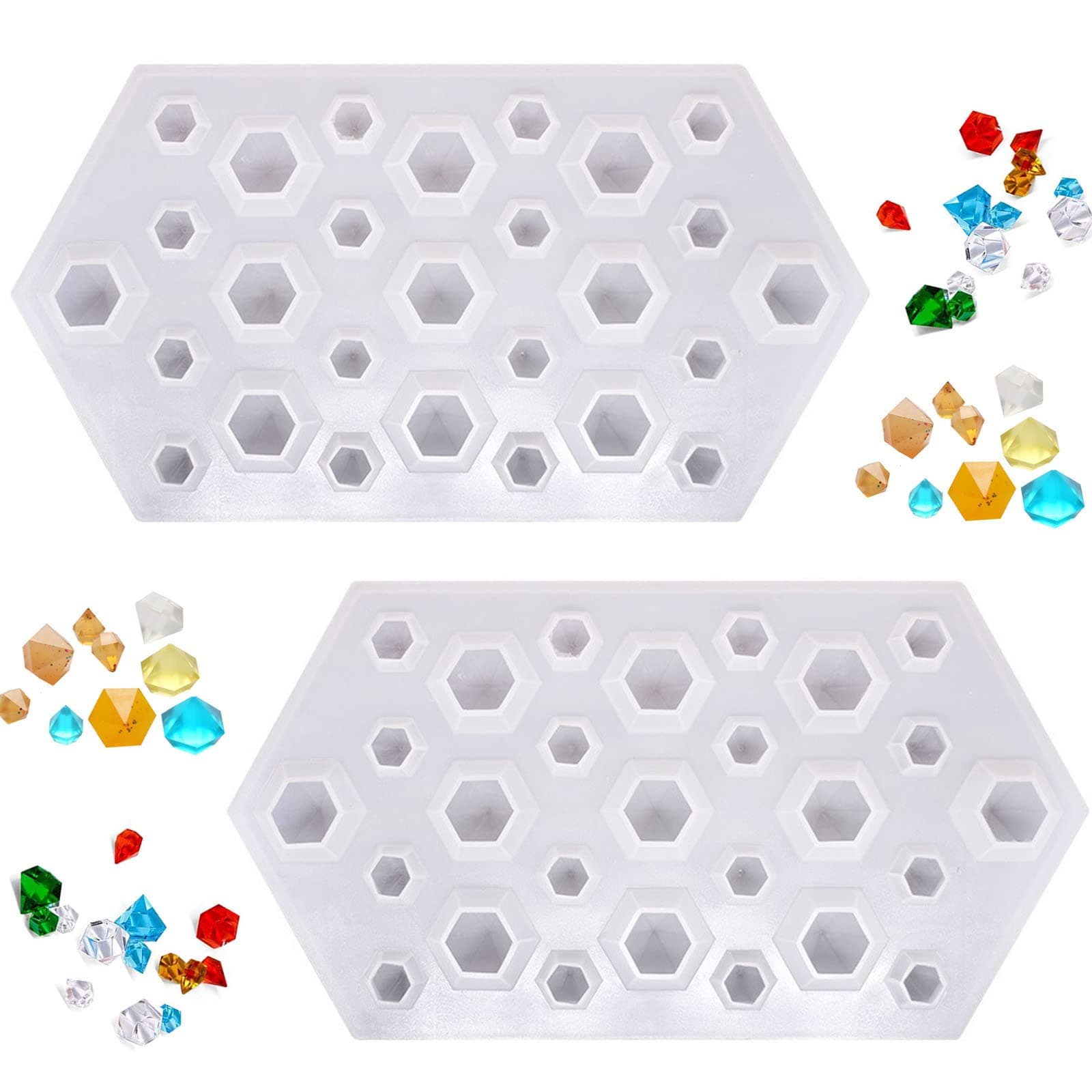 2PCS 3D Diamond Gem Silicone Mold, Clear Silicone Mold for Making Clay Resin Epoxy Crafting Projects