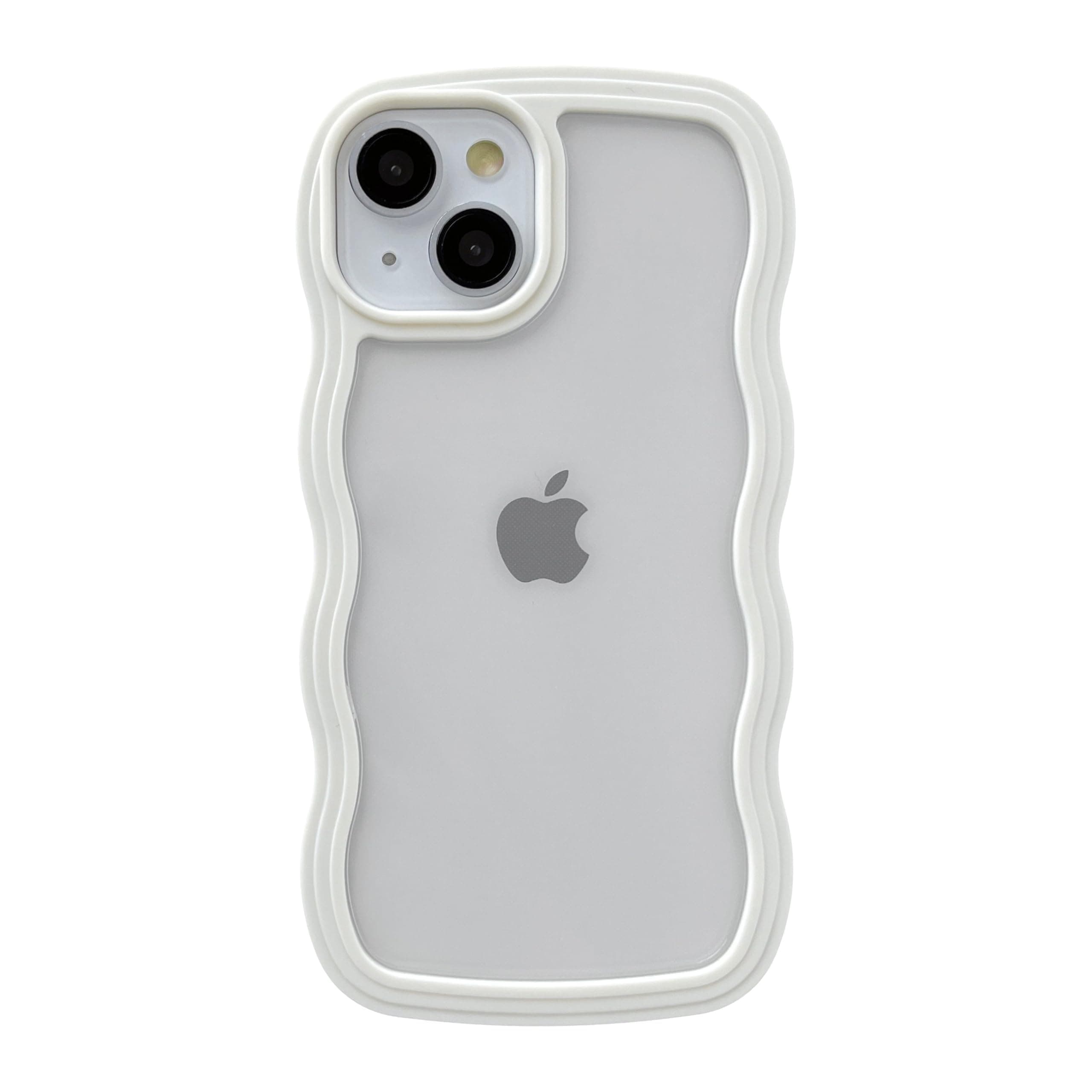 Cute Curly Wave Frame Shape Shockproof Soft Compatible with iPhone Case (White,iPhone 13)