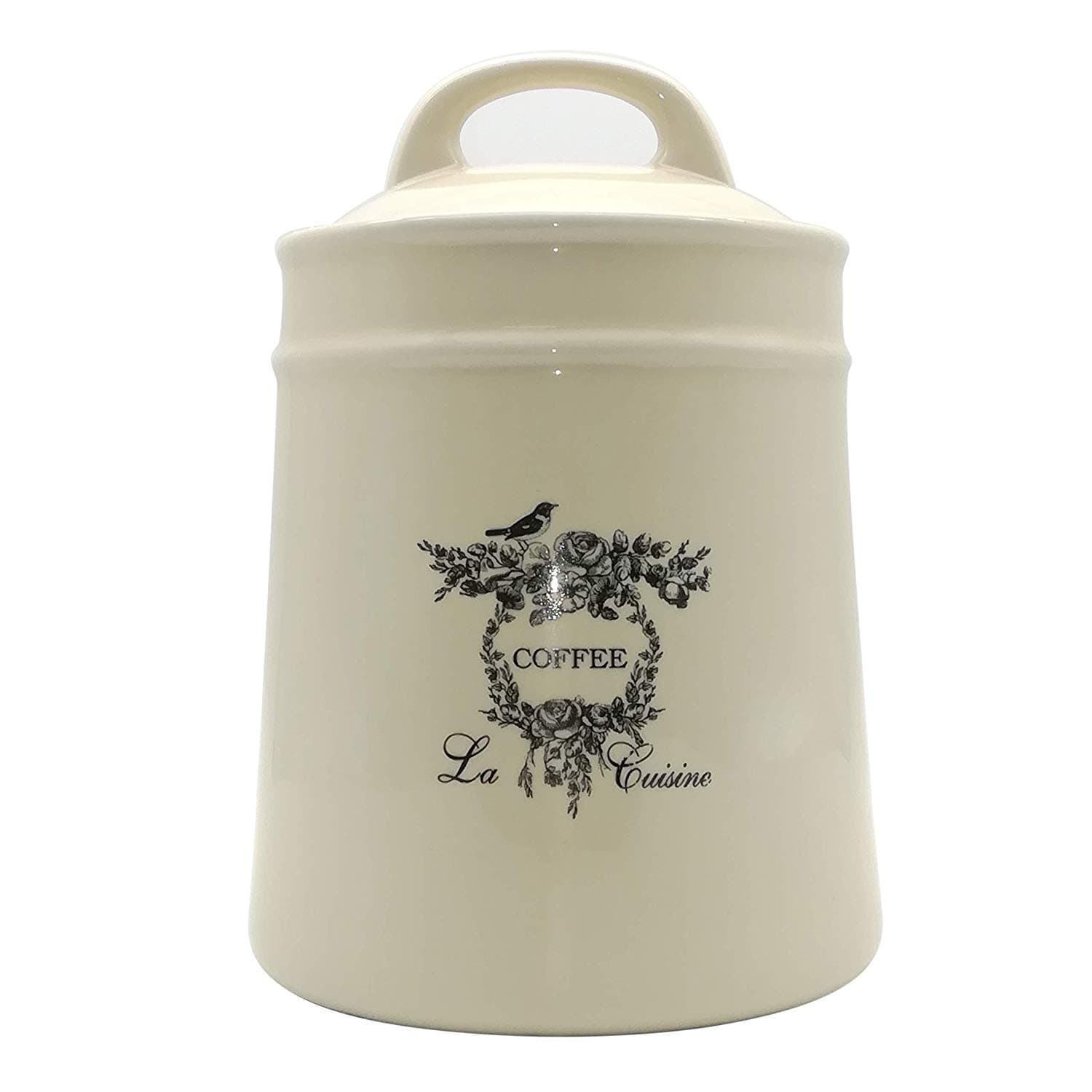 Ceramic Coffee Canister Jars,Airtight Coffee Storage Container with Handle Lid,Ceramic Food Storage Jars for Coffee Beans,Vacuum Sealed Vintage Kitchen Canisters Large,8.5 inches (Beige)