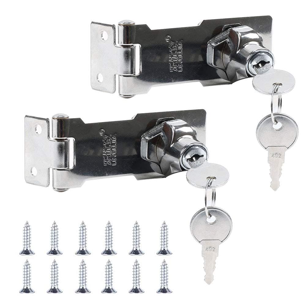 2Pack Keyed Hasp Lock Shed Lock Heavy Duty Hasp and Staple with Padlock Door Lock Hasp with 2 Keys Twist Knob Keyed Locking Hasp Safety Door Clasp for Bedroom Shed Garden Gate Cupboard 3 Inch