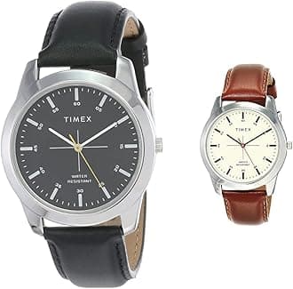 Timex Analog Men Black Dial & Beige Dial (TW00ZR263E + TW00ZR261E) | rakshabandhan gifts Genuine Leather Watch, Brown Strap