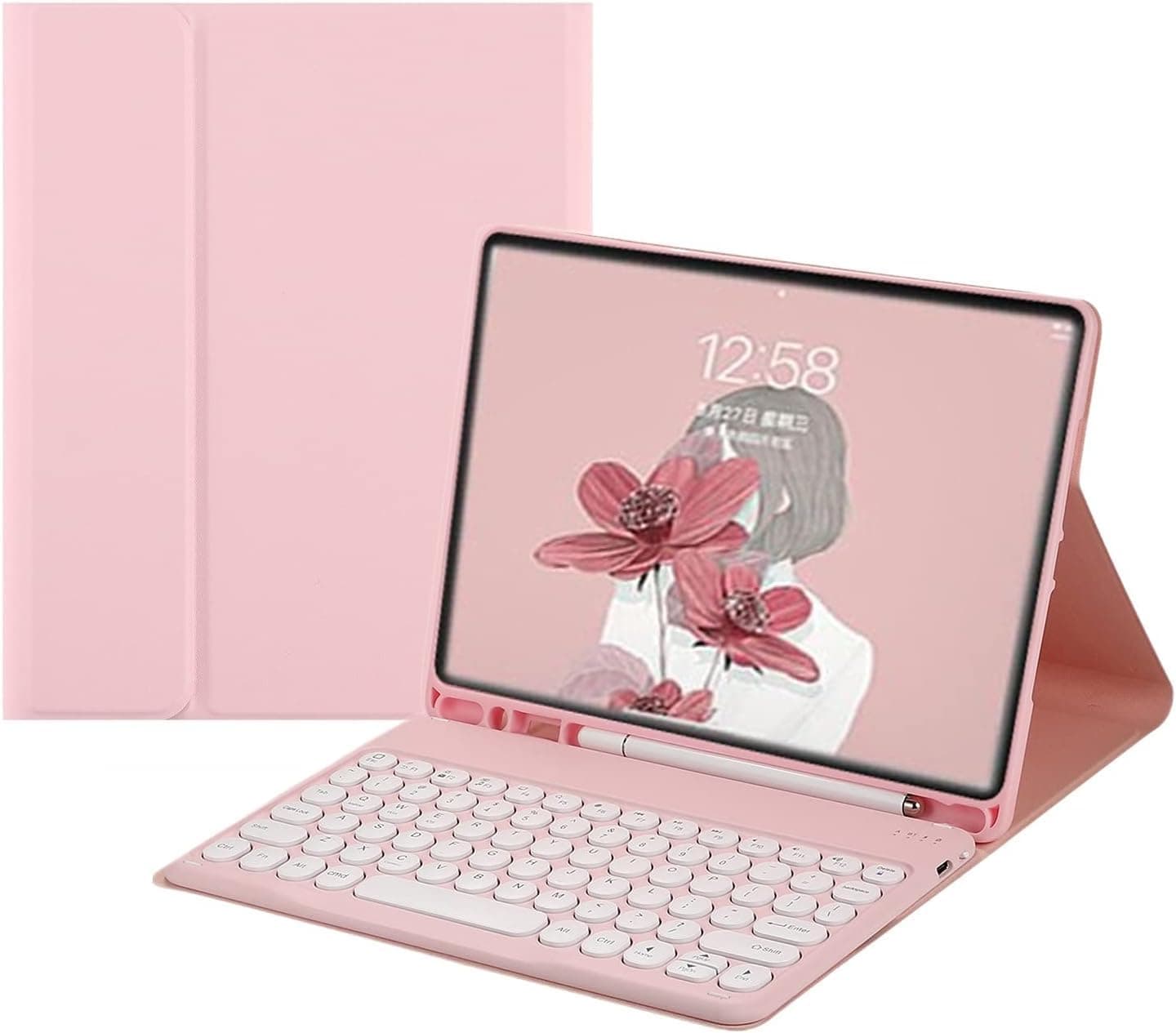 IVEOPPE Keyboard Case for iPad Pro 12.9-inch 6th/ 5th/ 4th/ 3rd Gen- Keyboard for iPad Air 13 inch 2024 M2, Case for Pro 12.9'' with Detachable Bluetooth Keypad- QWERTY English Layout, Pink