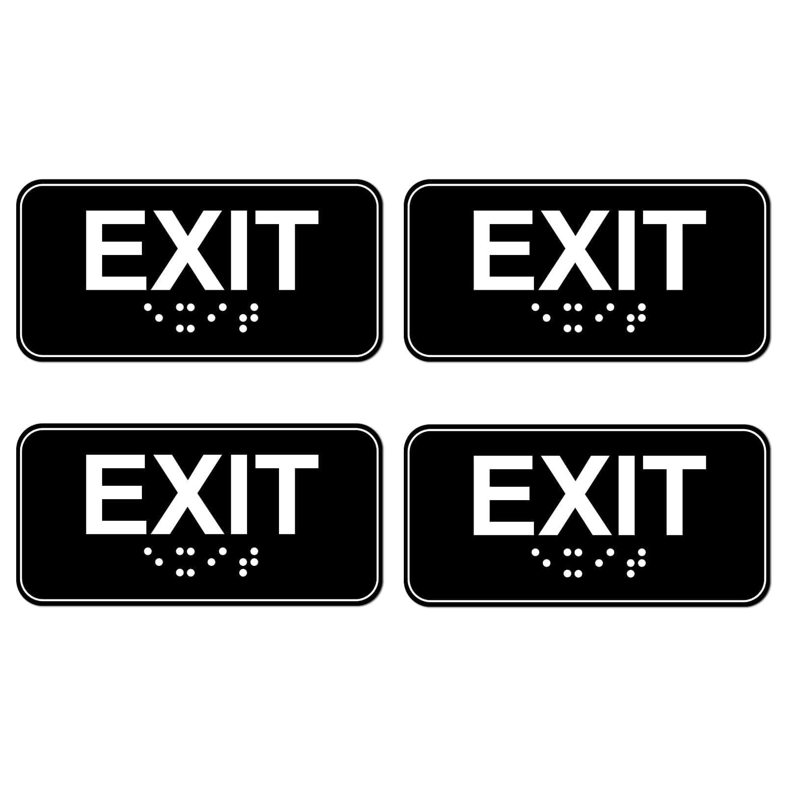 4pcs Exit Sign with Braille, 6x3in Emergency Exit Sign for Business ADA Compliant Plastic Exit Warning Signage with Adhesive Mounting Strips for Indoor Outdoor Office