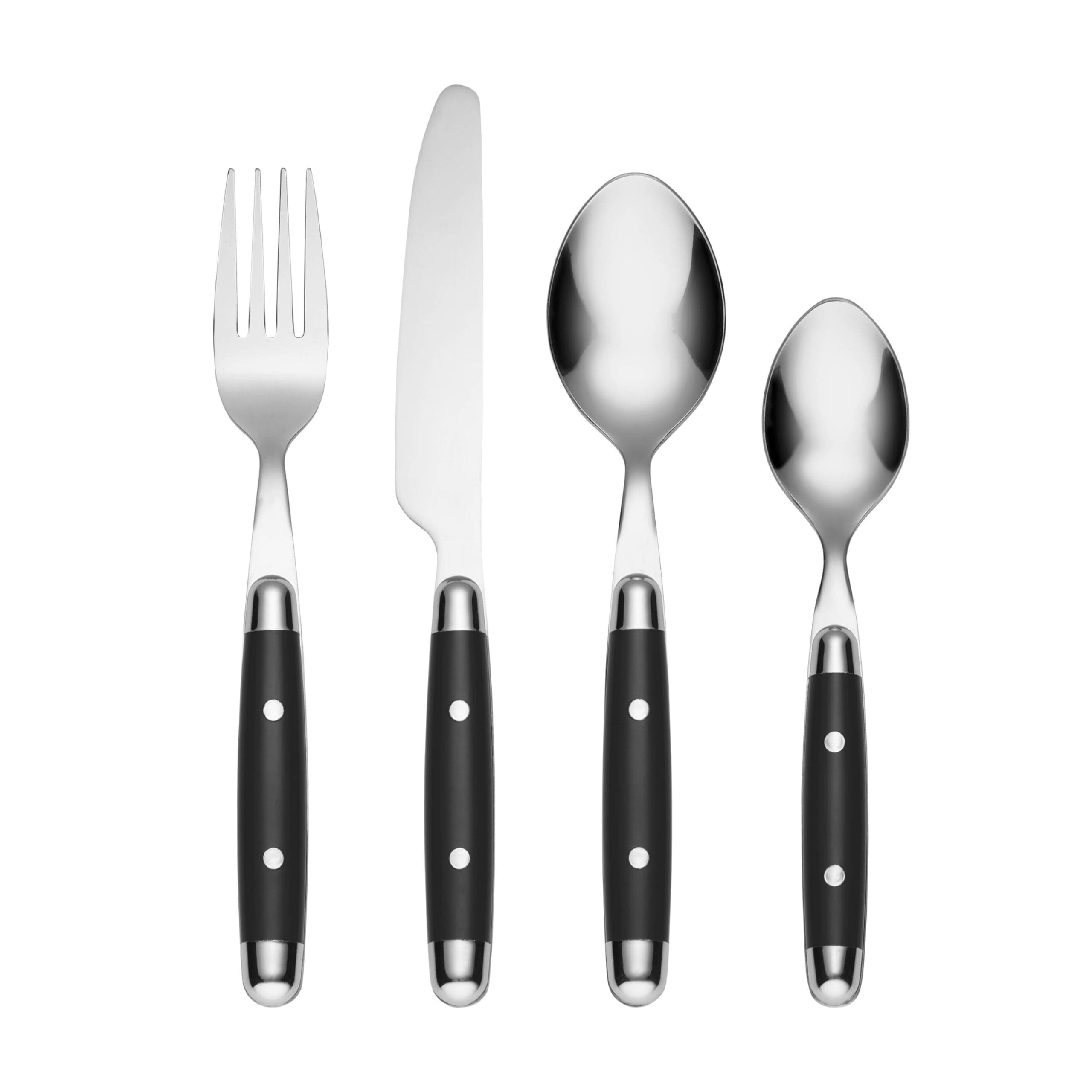 Silverware Set, Jubilee Black 16-Piece Flatware Set, Service For 4, 18/0 Stainless Steel, Dishwasher Safe, Knives Spoons And Forks Set, Home And Kitchen Utensils(Black/Silver, 16 Pieces)