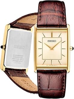 Seiko Men's Stainless Steel Japanese Quartz Dress Watch with Leather Strap, Brown, 10 (Model: SWR064), CHAMPAGNE
