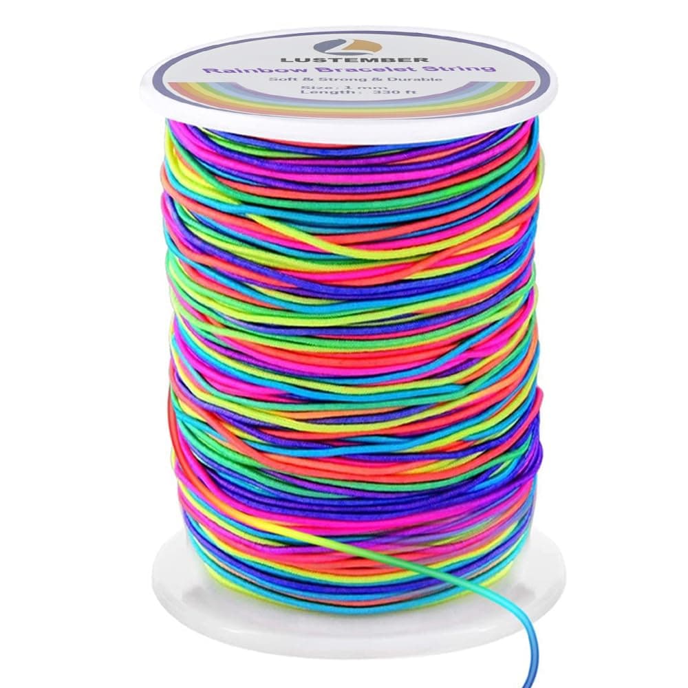 LUSTEMBER 1mm Bracelet String Elastic String, 330 Feet Sturdy Durable Rainbow Elastic Cord for Bracelets, Jewelry Making, Necklaces, Beading and Crafts