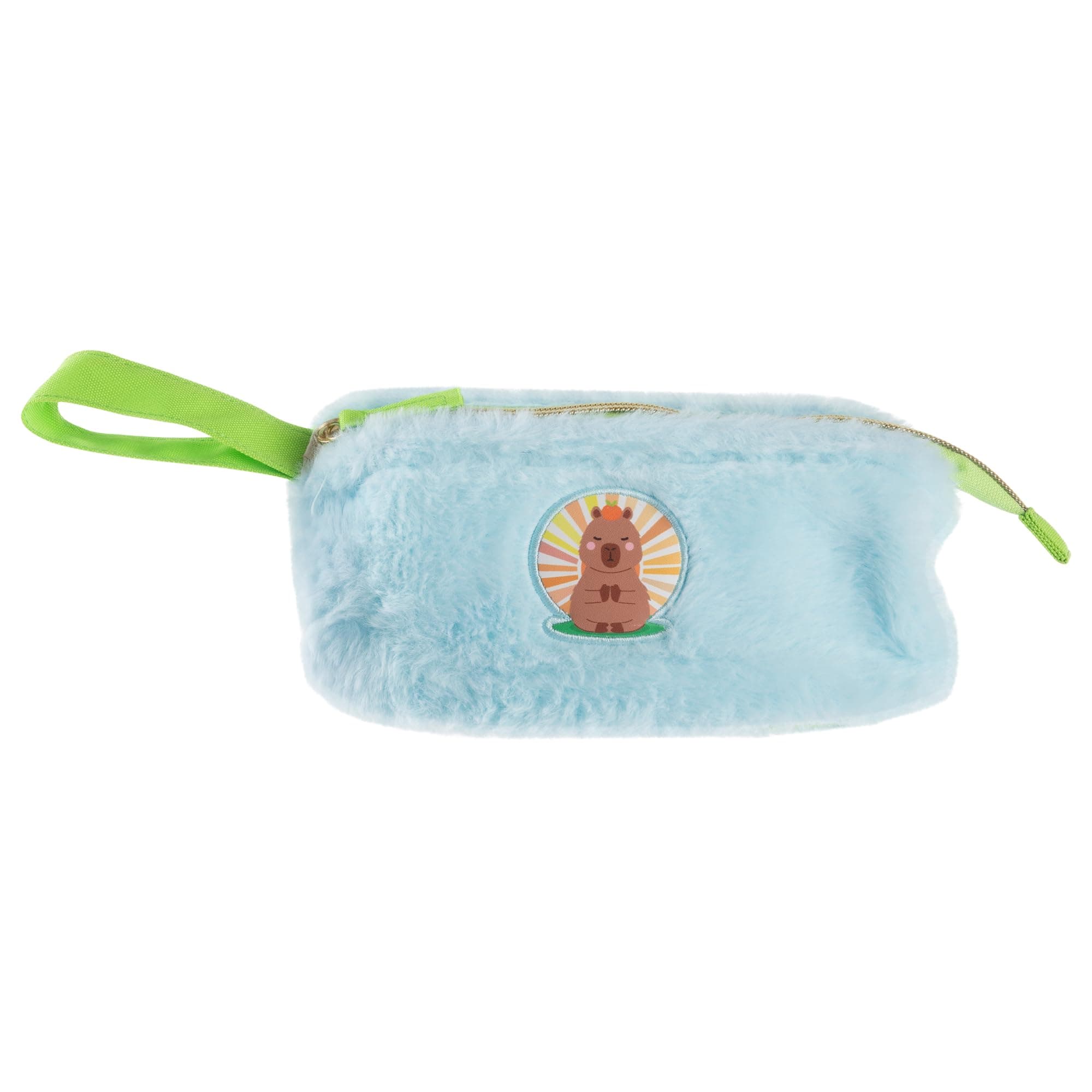 Idena 20222 Fluffy Capybara Pencil Case with Loop, Approx. 20 x 8.7 x 8 cm in Blue/Green