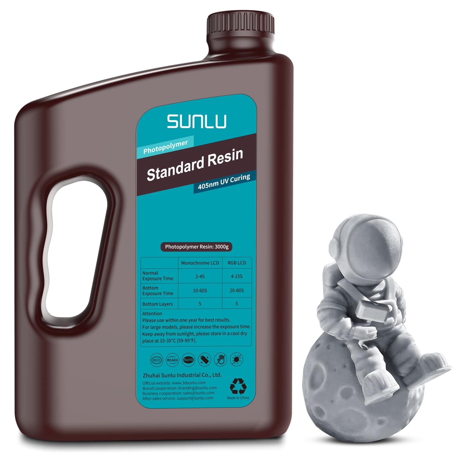 - SUNLU 3D Printer Resin 3kg, Fast Curing Standard 3D Resin for Most Resin 3D Printers, 395 to 405nm UV Curing 3D Printing Liquid Photopolymer Resin, Low Shrinkage and High Precision, 3000g, Grey