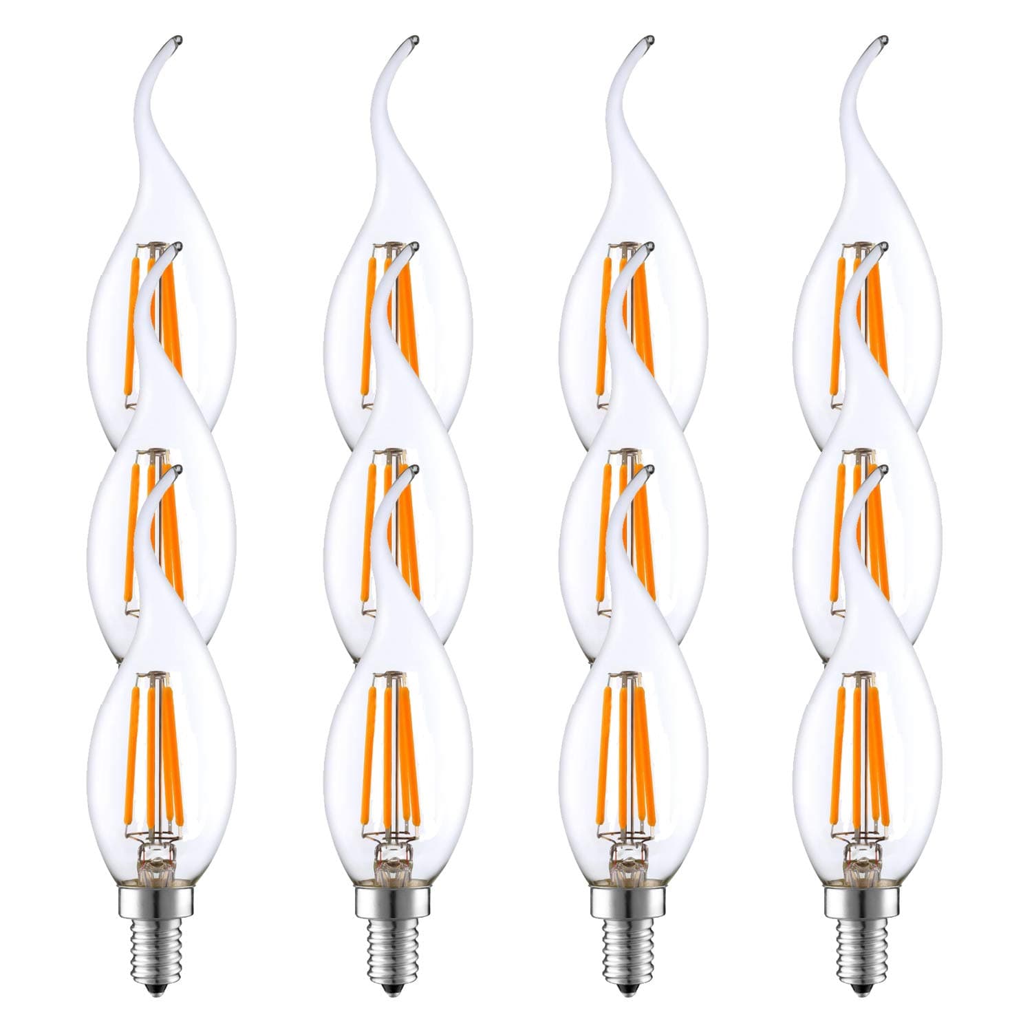 THINKMORE E14 LED Candle Light Bulbs,4W(=40W) 2700K Warm White, Filament Flame Tip Candle Small Screw Light Bulbs(SES), Retro Vintage, Incandescent Halogen Replacement, Clear, Pack of 12