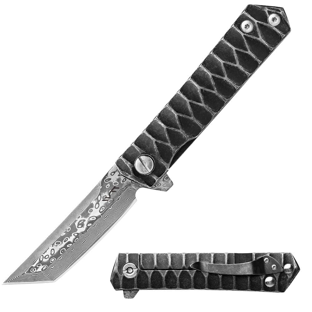 BGT VG-10 Damascus Folding Pocket Knife Custom Knives for Outdoor Camping Fishing,Gift for Man Husband Dad